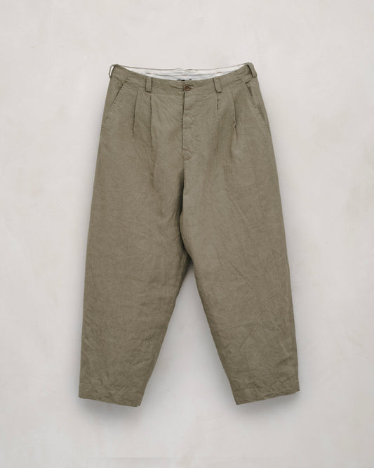 Two Pleat Pant - Tumbled Linen, Dark Beige