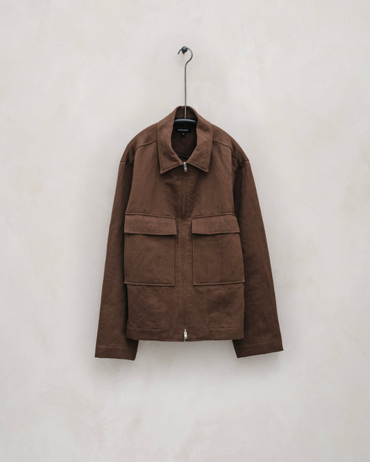 Zip Jacket - Logwood Washi/Cotton Twill, Natural Dye Brown