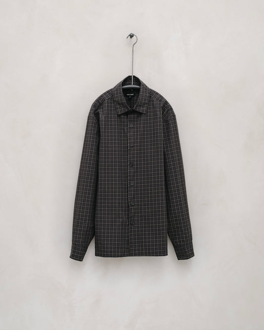 Flat Hem Shirt - Cotton Gridcloth, Navy/Grey
