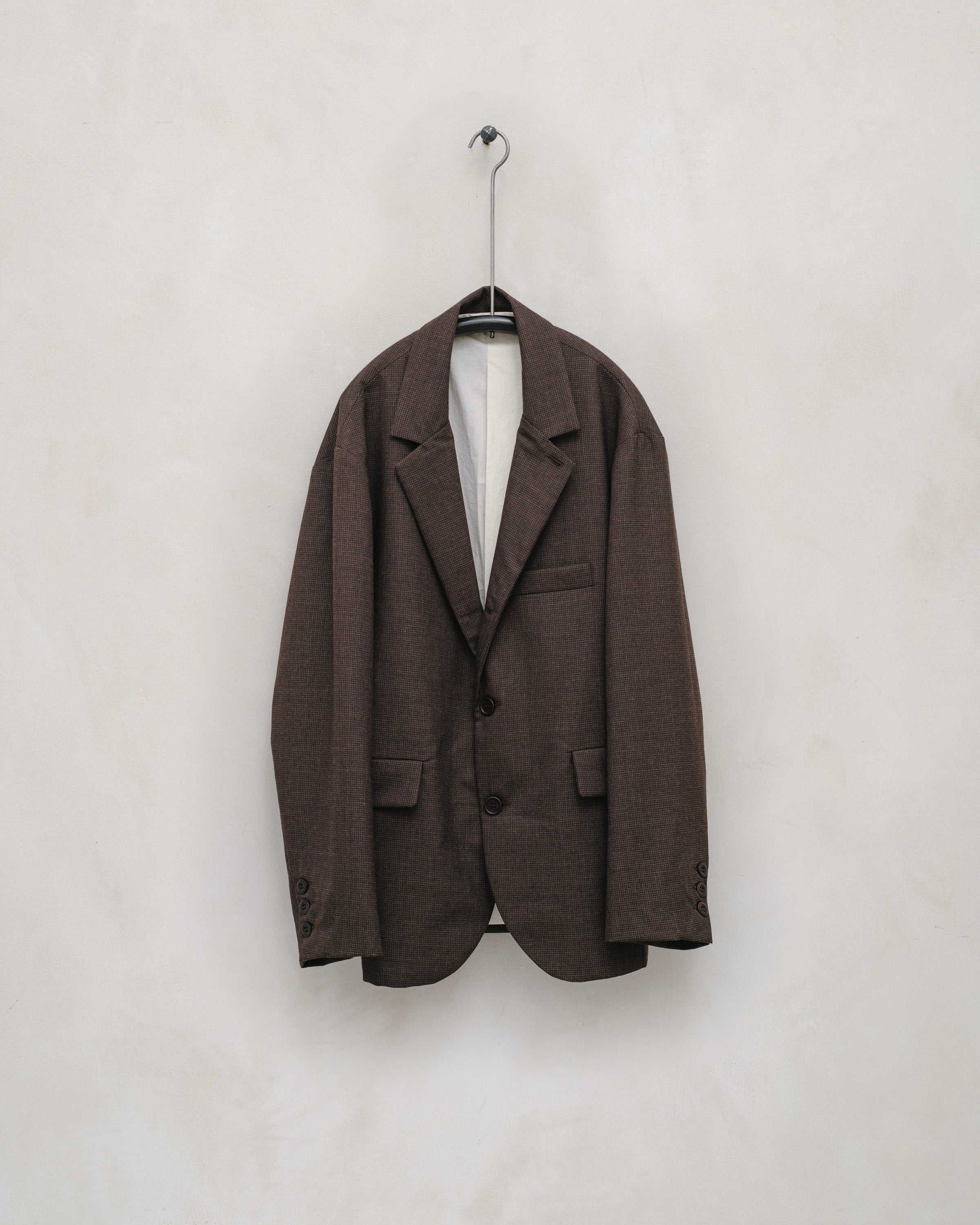 evan kinori ウールセットアップ　ブラウン Evan Kinori Peacoat Wool Herringbone Brown/Charcoal – Neighbour
