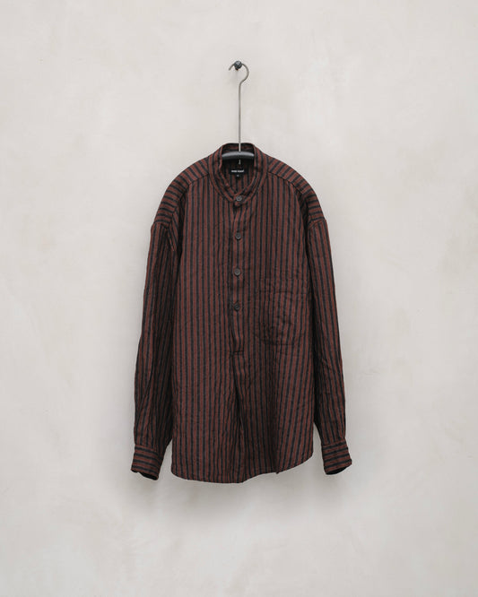 Popover Shirt - Yarn Dyed Linen Stripe, Navy/Red