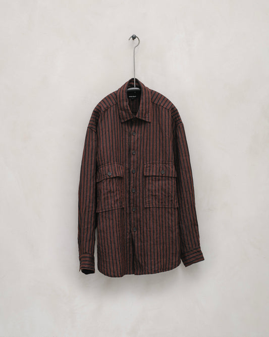 Big Shirt - Yarn Dyed Linen Stripe, Navy/Red
