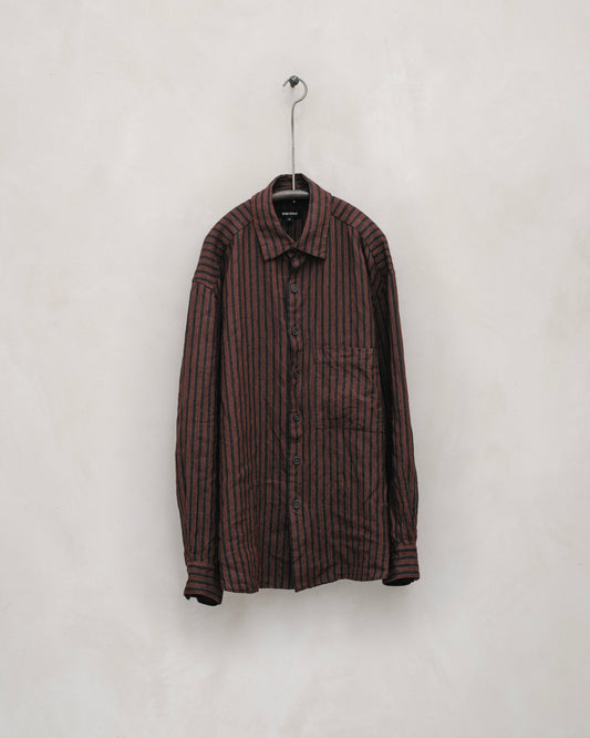 Big Shirt Two - Yarn Dyed Linen Stripe, Navy/Red