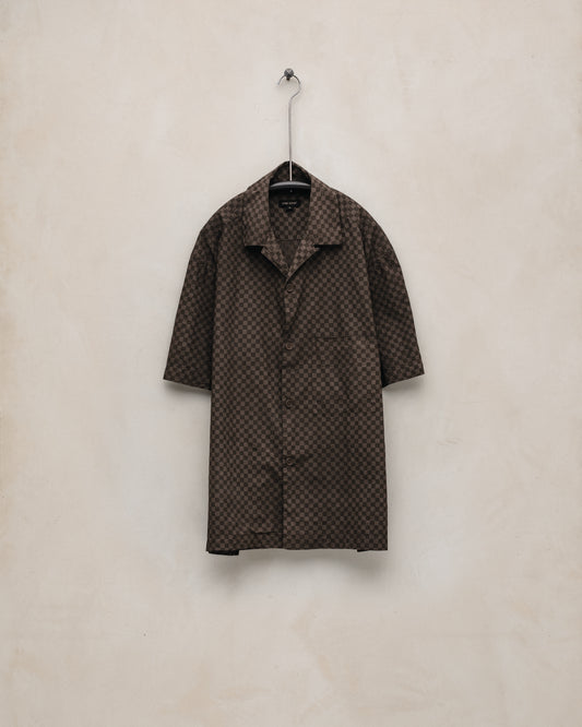 Short Sleeve Shirt - Hand Dyed Screen Print Cotton Batiste (Mud Dye), Brown/Dark Brown