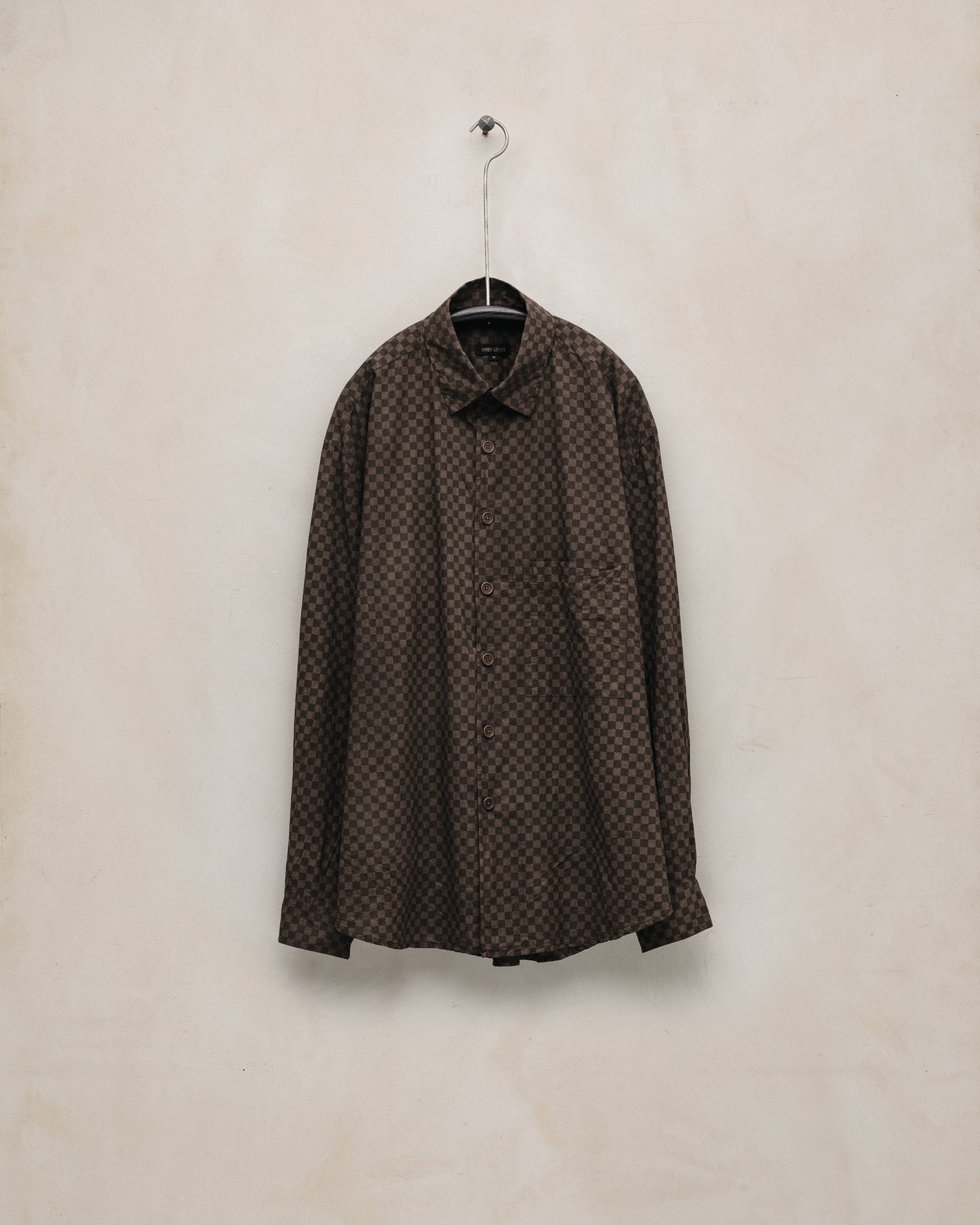 Big Shirt Two - Hand Dyed Screen Print Cotton Batiste (Mud Dye), Brown/Dark Brown