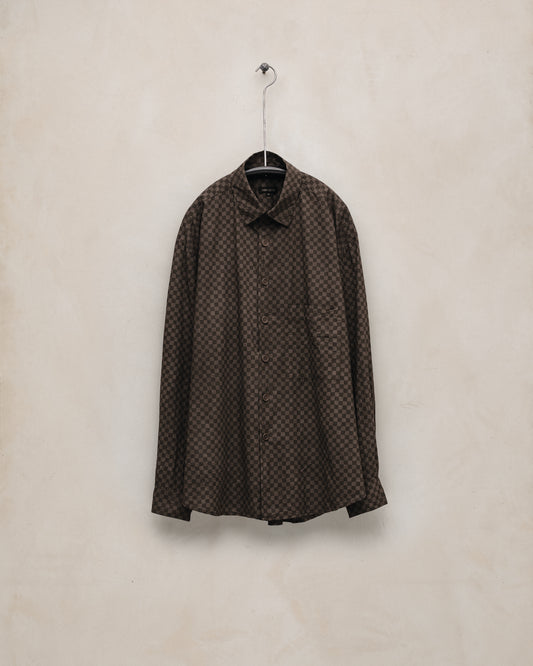 Big Shirt Two - Hand Dyed Screen Print Cotton Batiste (Mud Dye), Brown/Dark Brown