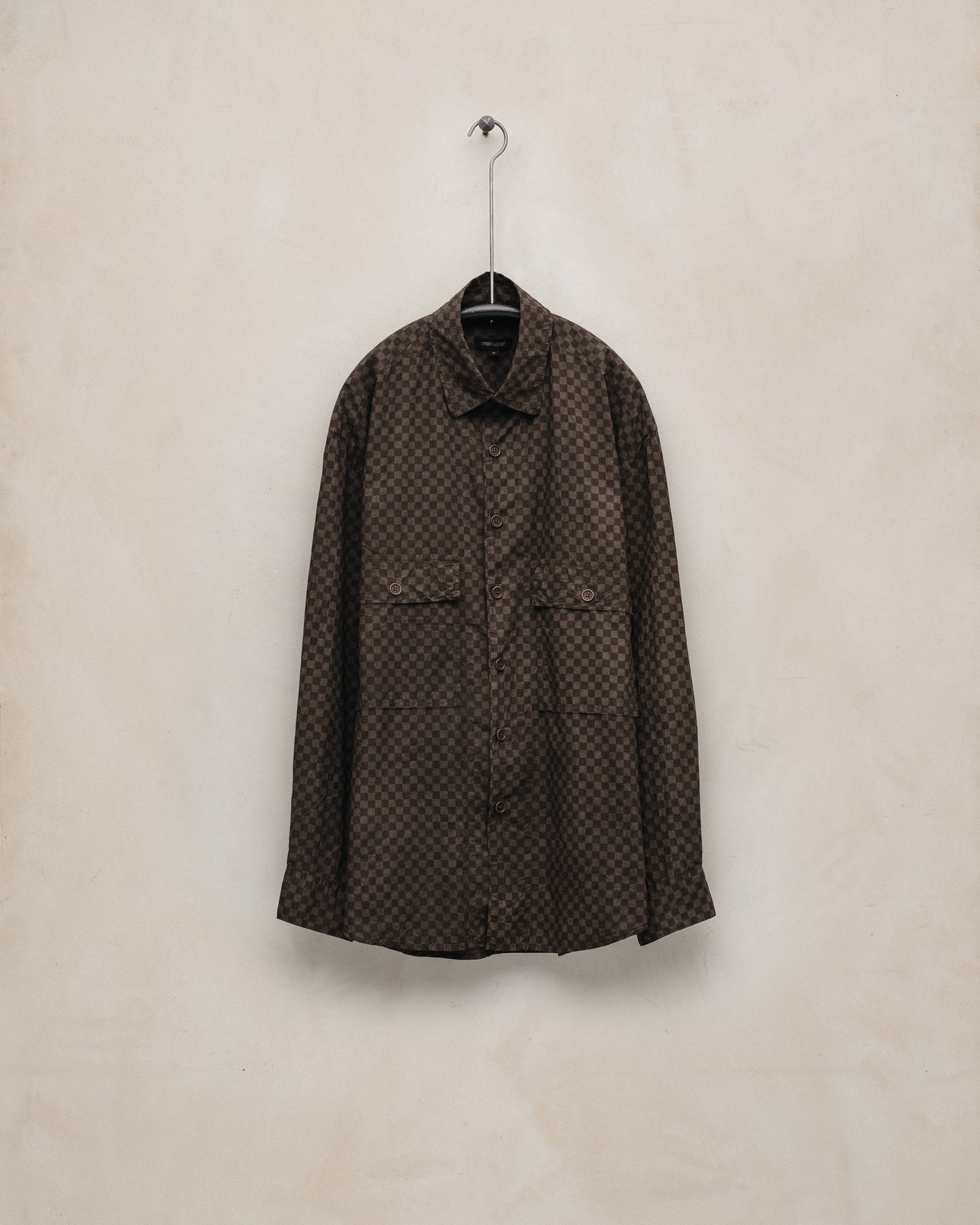 Big Shirt - Hand Dyed Screen Print Cotton Batiste (Mud Dye), Brown/Dark Brown