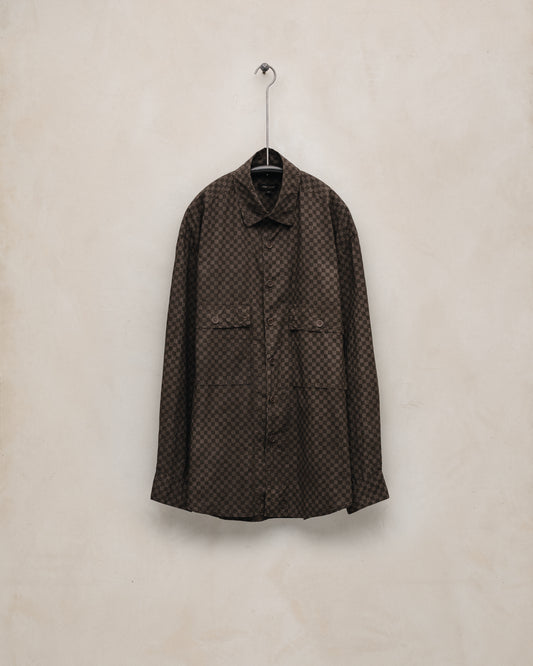 Big Shirt - Hand Dyed Screen Print Cotton Batiste (Mud Dye), Brown/Dark Brown