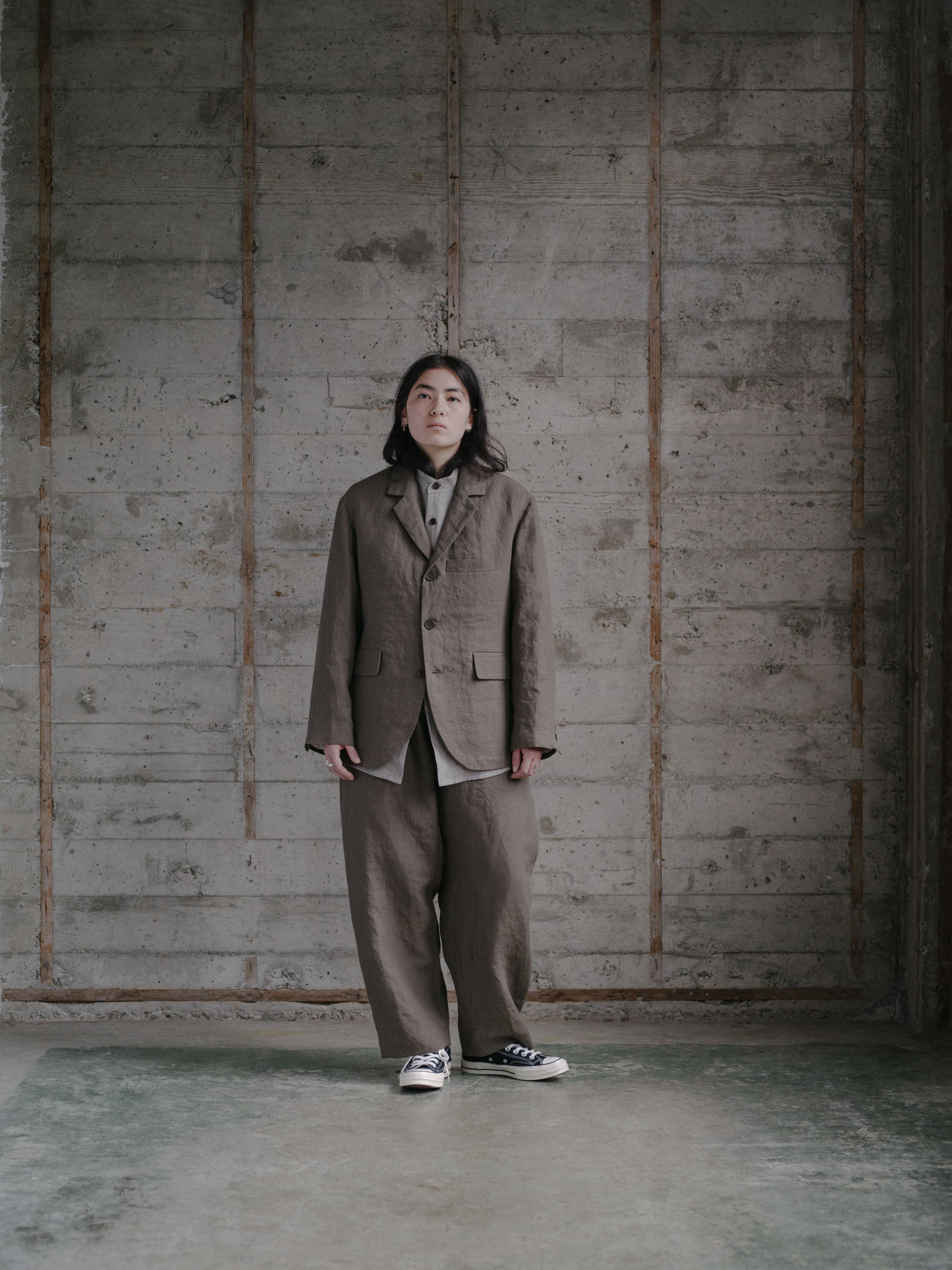 Three Button Jacket - Tumbled Linen, Olive – evan kinori