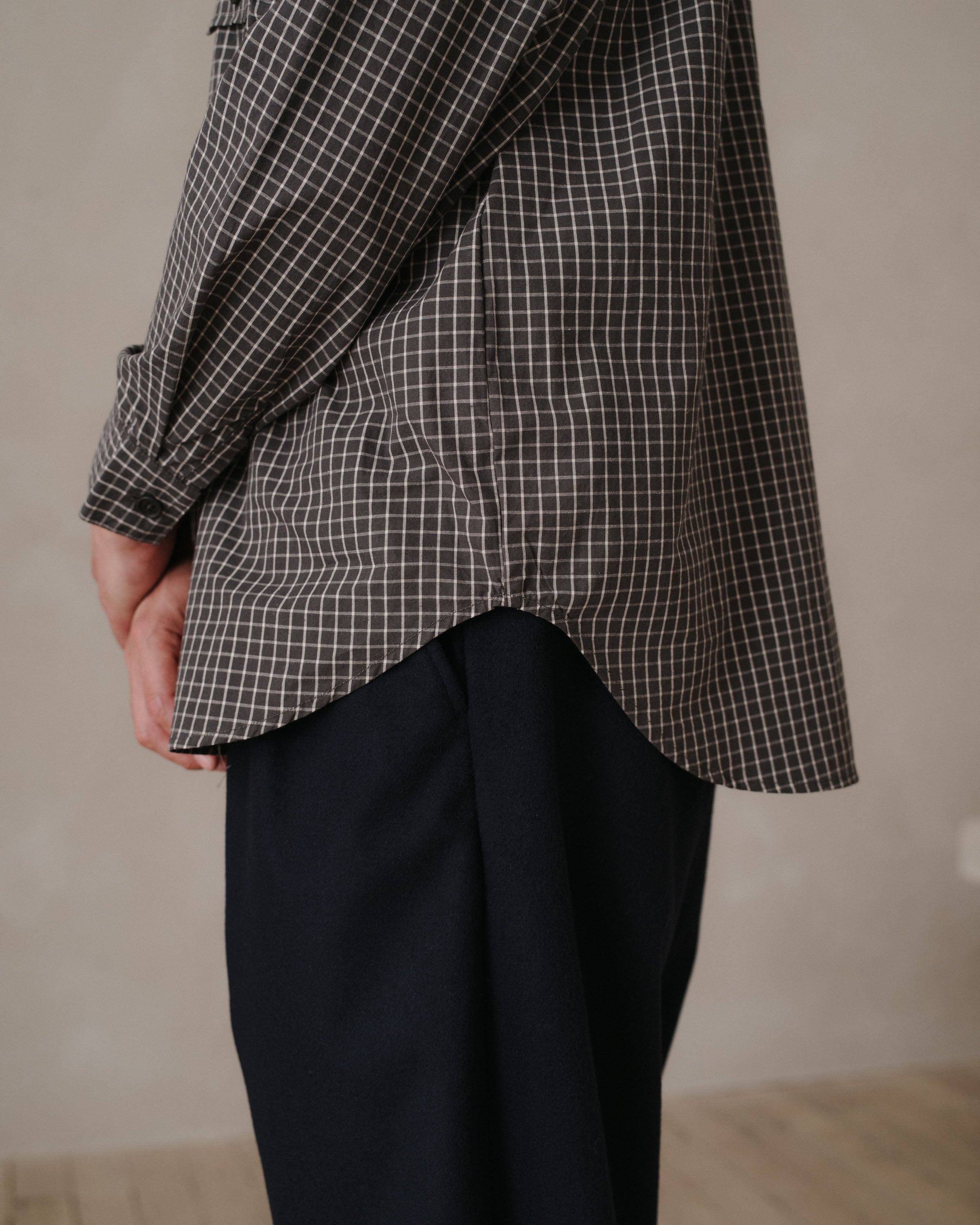 Big Shirt - Cotton Grid Cloth, Charcoal – evan kinori