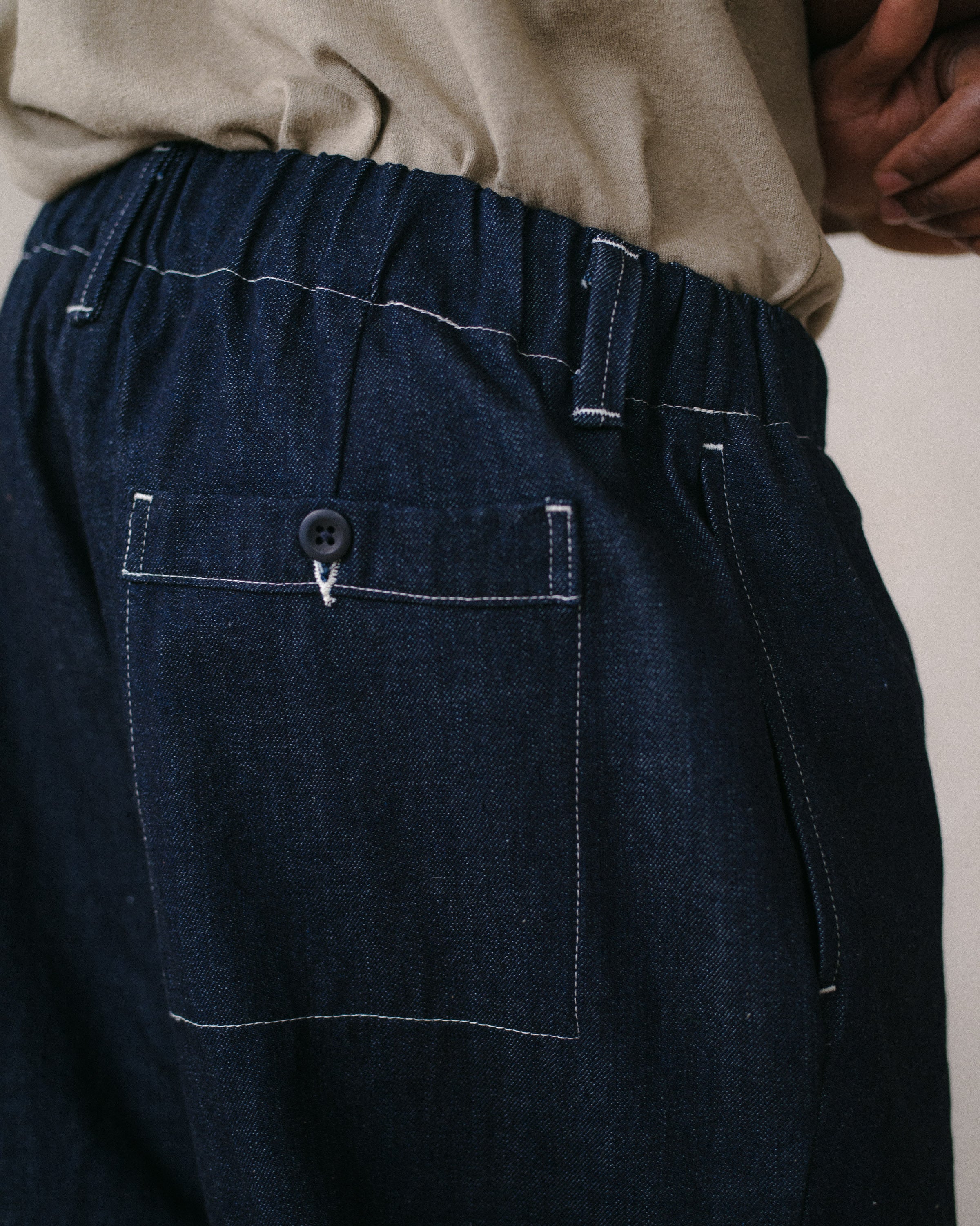 Elastic Pant - Organic Cotton Denim, Indigo – evan kinori