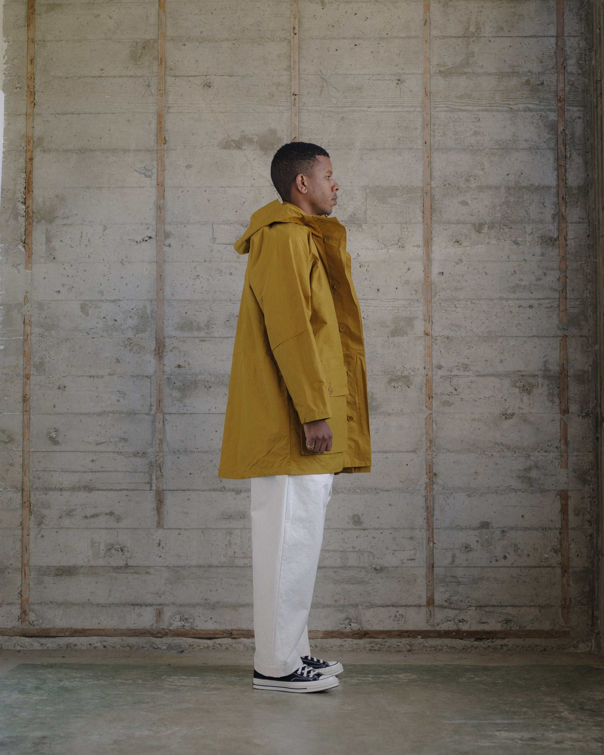 Hooded Coat - Dry Waxed Cotton, Yellow – evan kinori