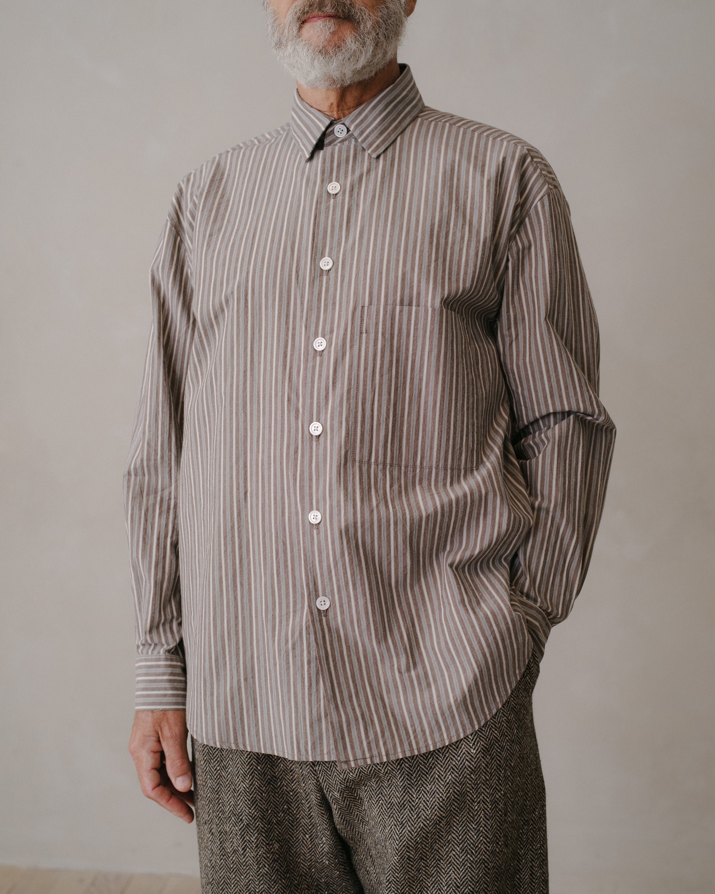 Big Shirt Two - Striped Cotton Typewriter Cloth, Multi – evan kinori