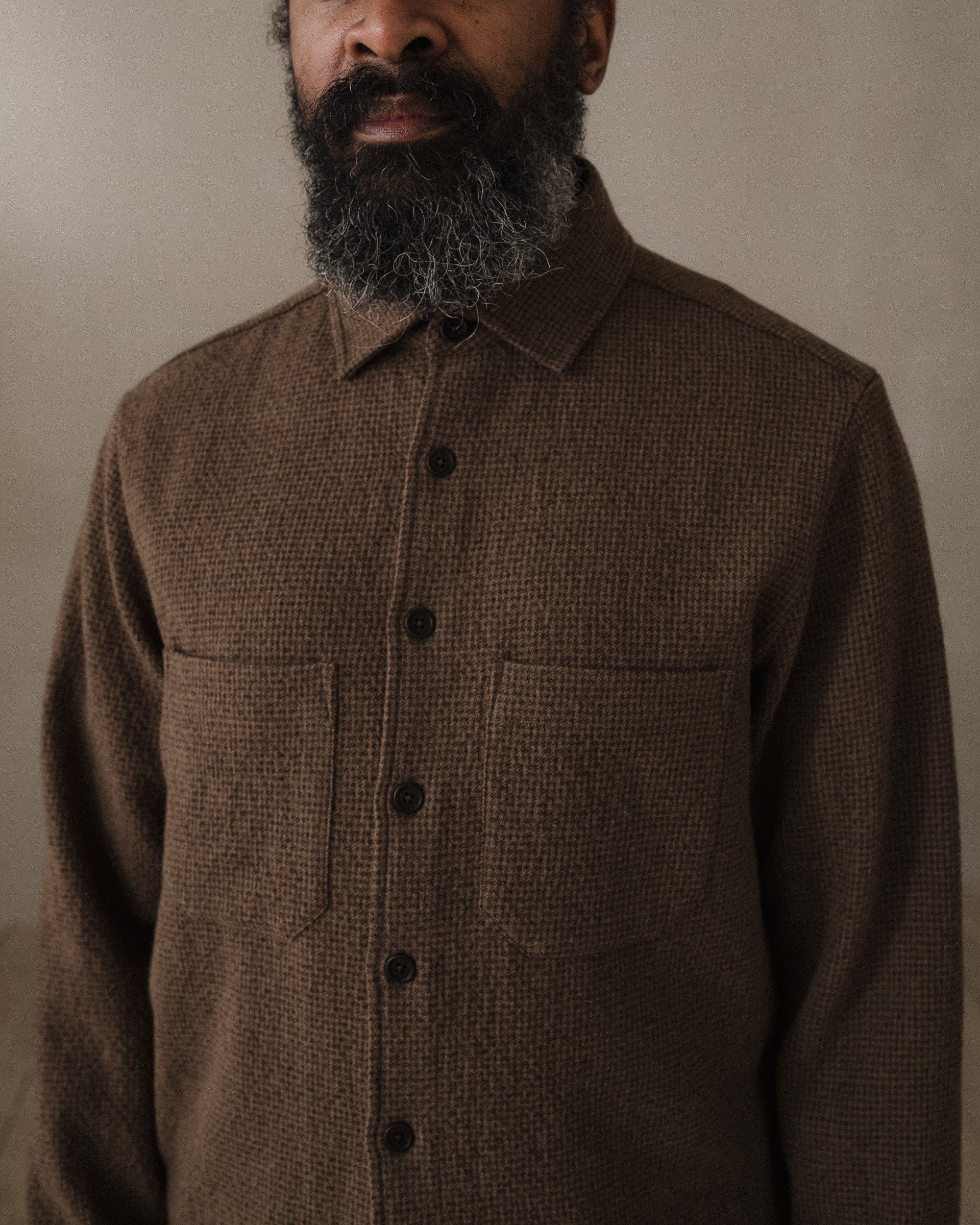 Two Pocket Shirt - Wool/Cotton Puppytooth, Brown – evan kinori
