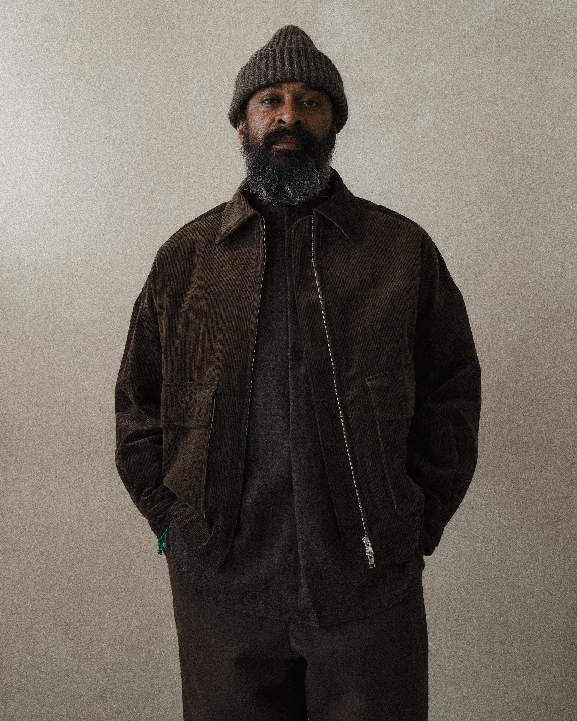 Zip Jacket Two - Sumi Ink Corduroy, Brown – evan kinori