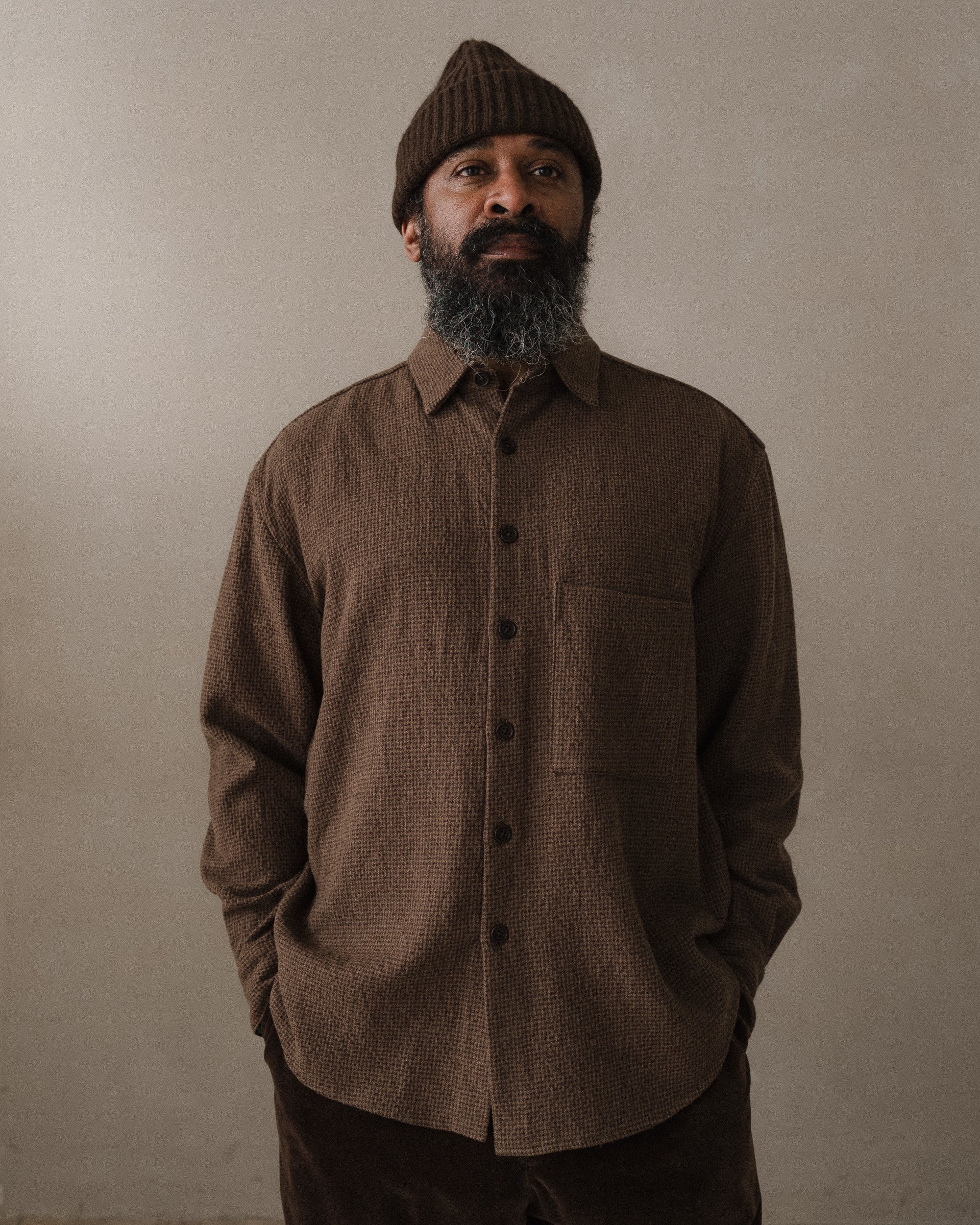 Big Shirt Two - Wool/Cotton Puppytooth, Brown – evan kinori