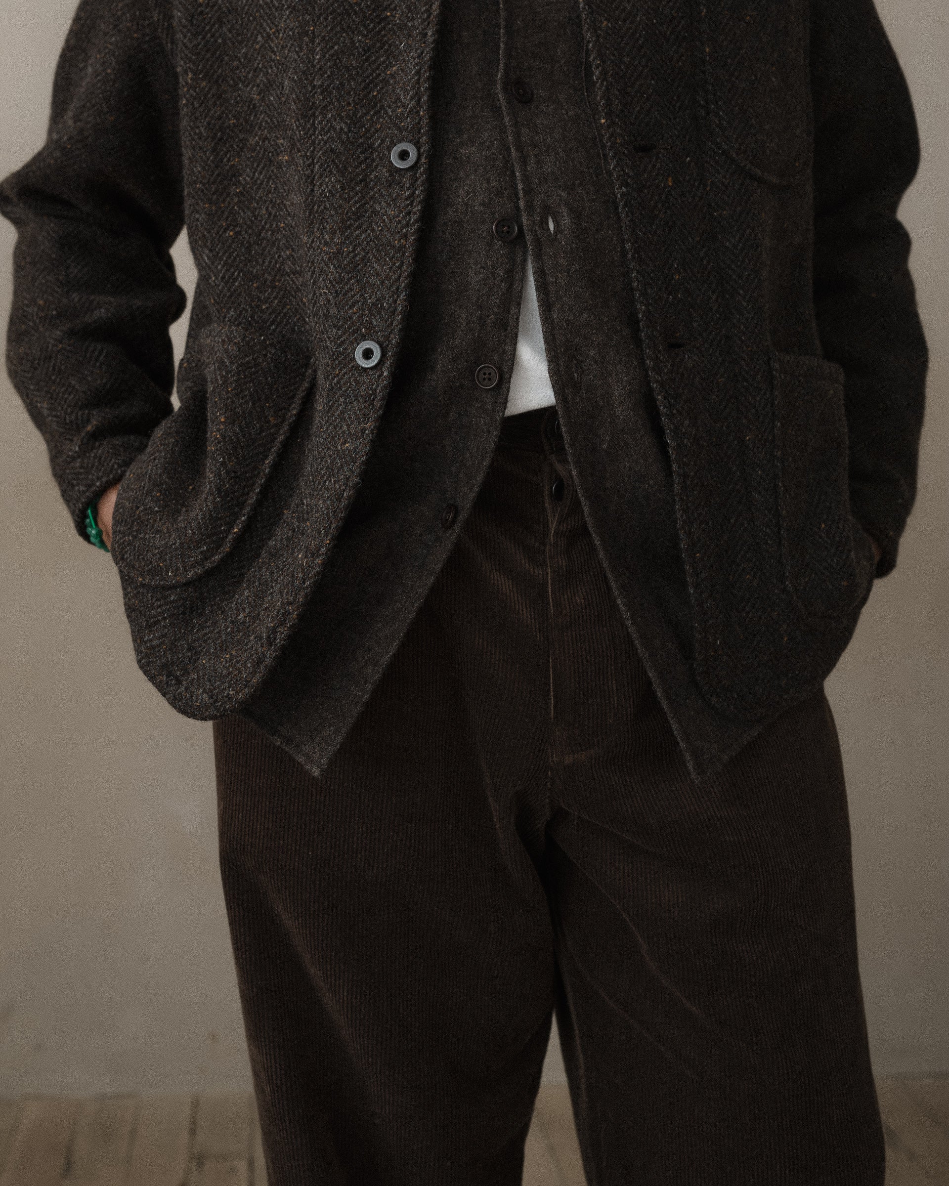 Three Pocket Jacket - Irish Wool Herringbone Tweed, Brown/Charcoal