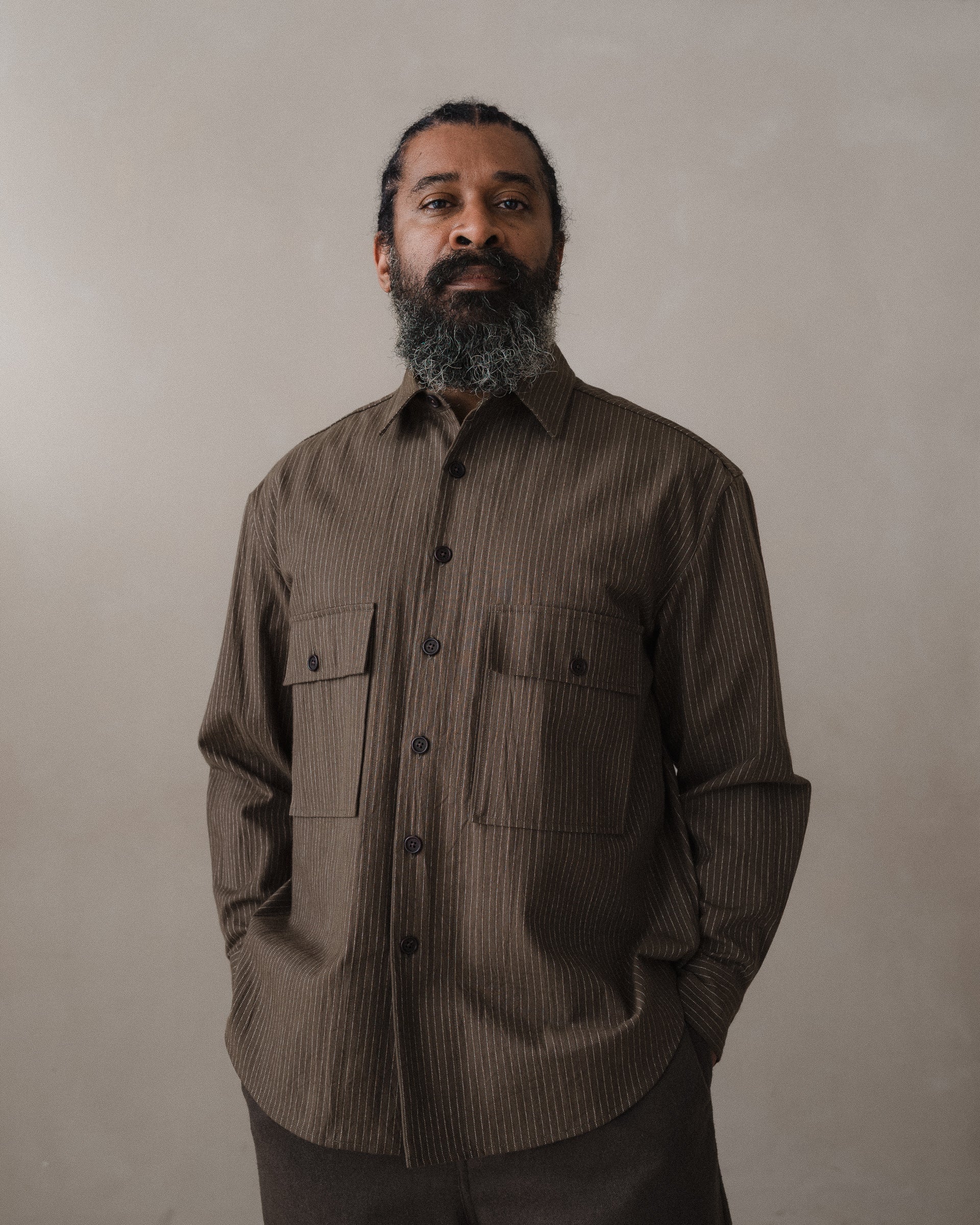 Big Shirt - Yarn Dyed Cotton Stripe, Olive/Natural – evan kinori