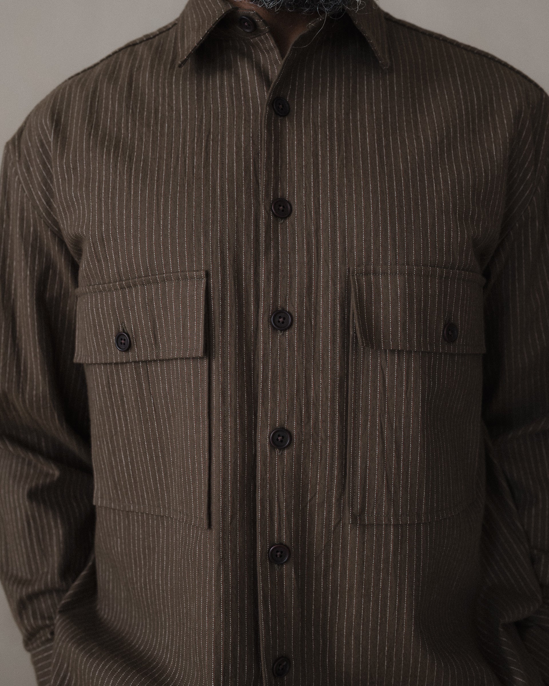 Big Shirt - Yarn Dyed Cotton Stripe, Olive/Natural – evan kinori