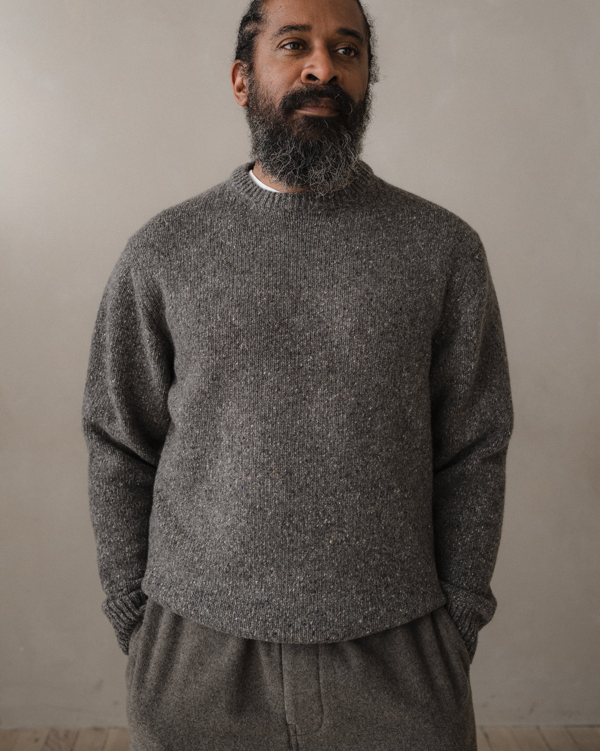Crewneck Sweater - Wool Tweed, Heather Grey – evan kinori