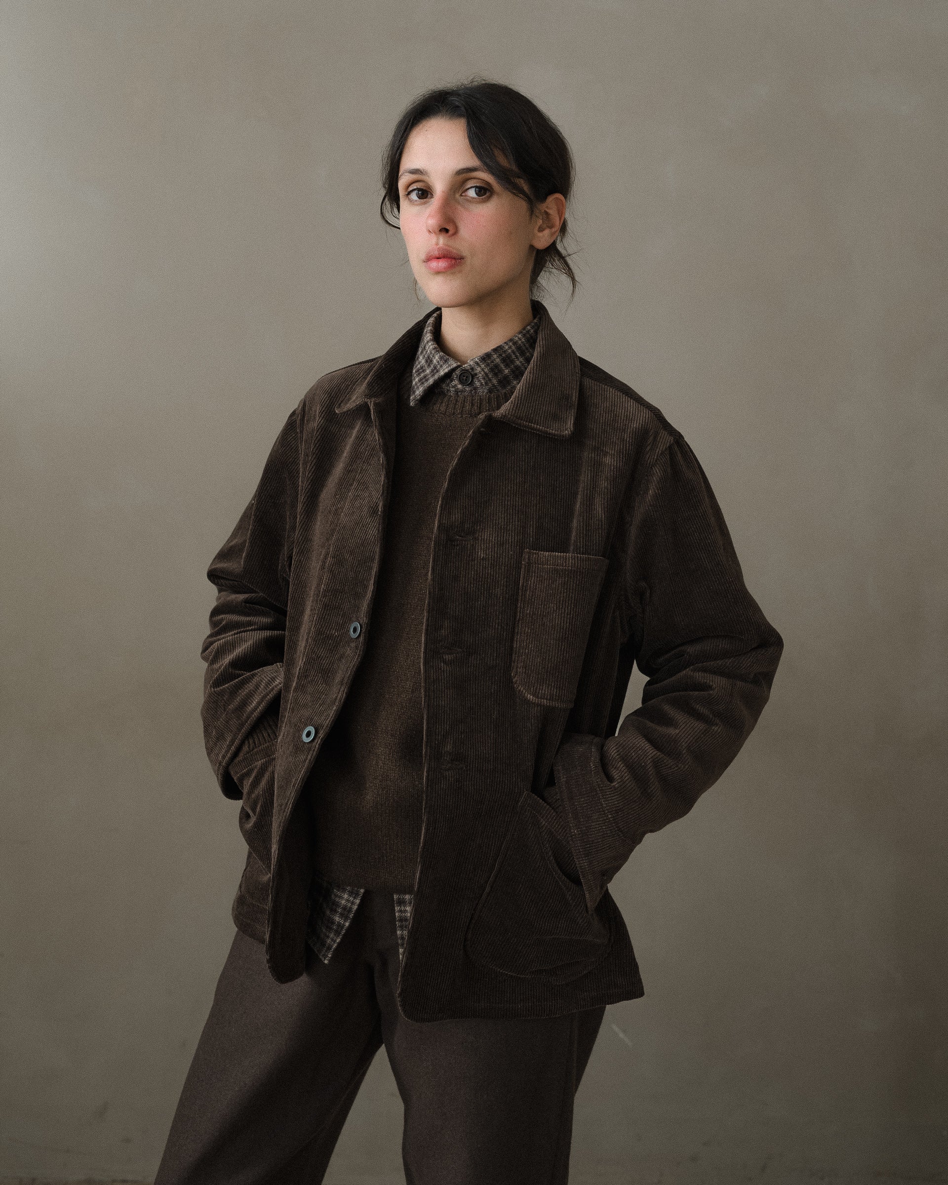 Three Pocket Jacket - Sumi Ink Corduroy, Brown – evan kinori