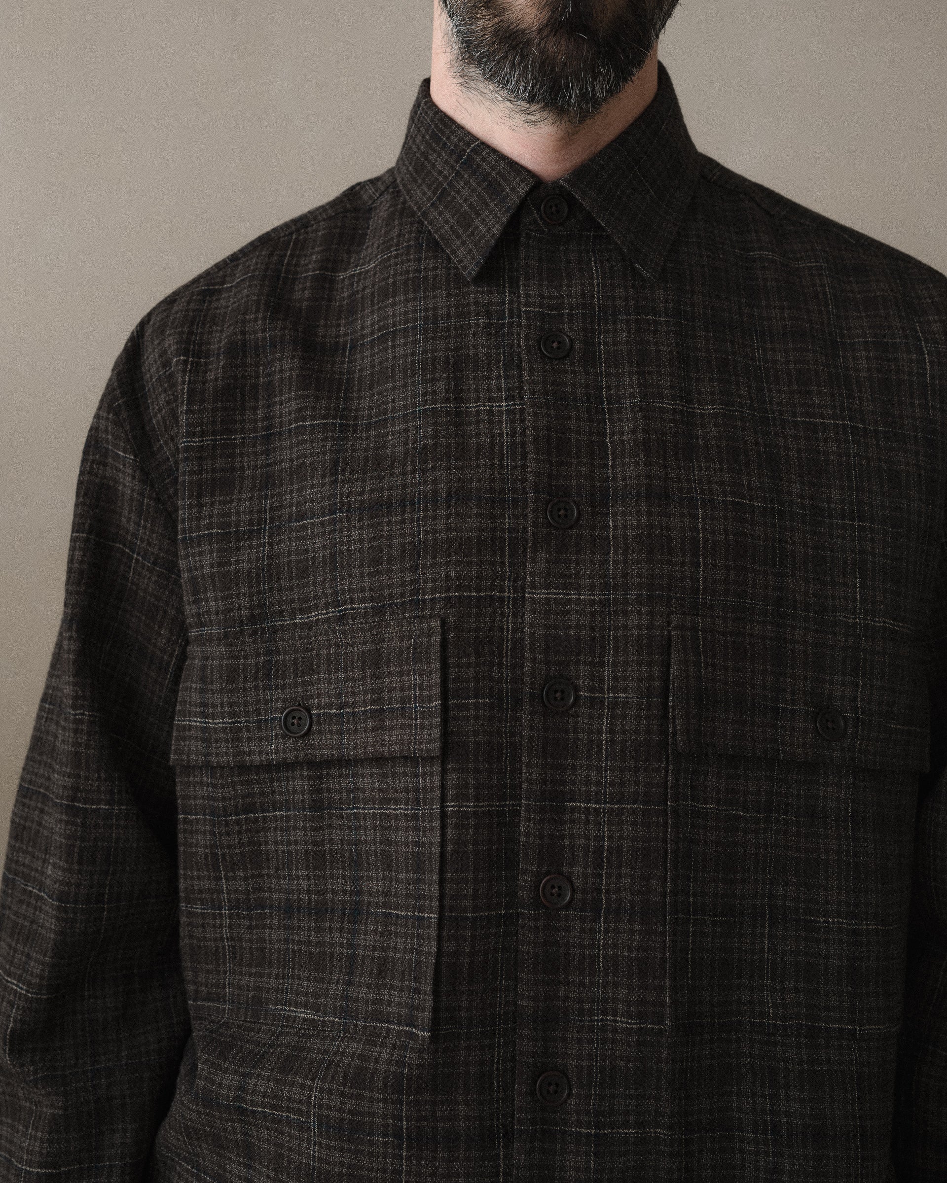 Big Shirt - Kasuri Wool Check, Brown/Beige/Navy – evan kinori