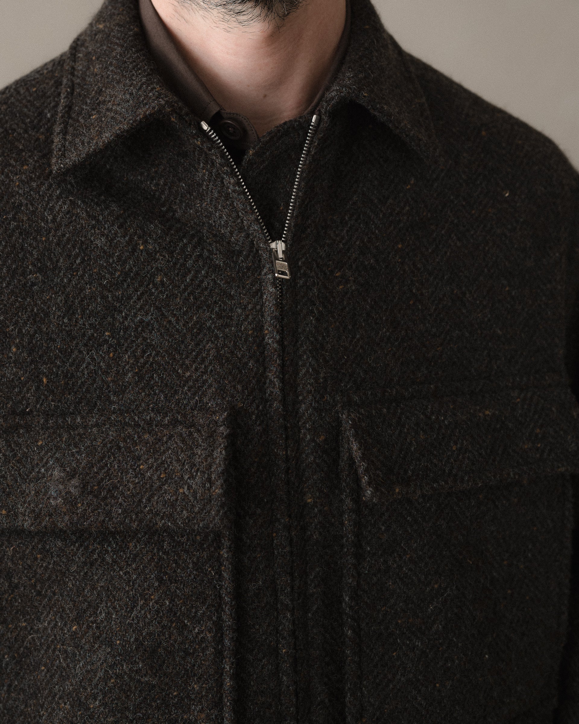 Zip Jacket - Irish Wool Herringbone Tweed, Brown/Charcoal – evan