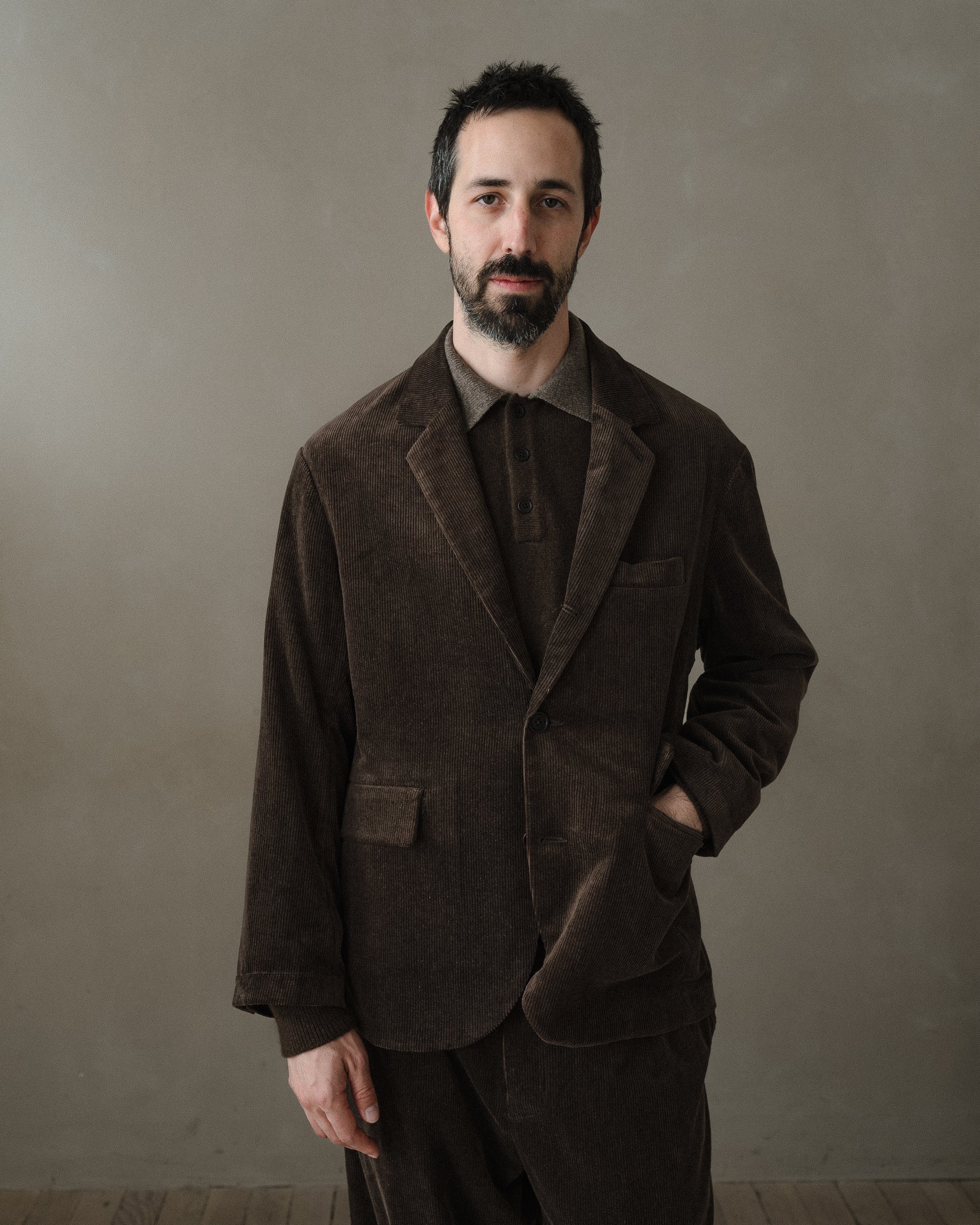 Three Button Jacket - Sumi Ink Corduroy, Brown – evan kinori