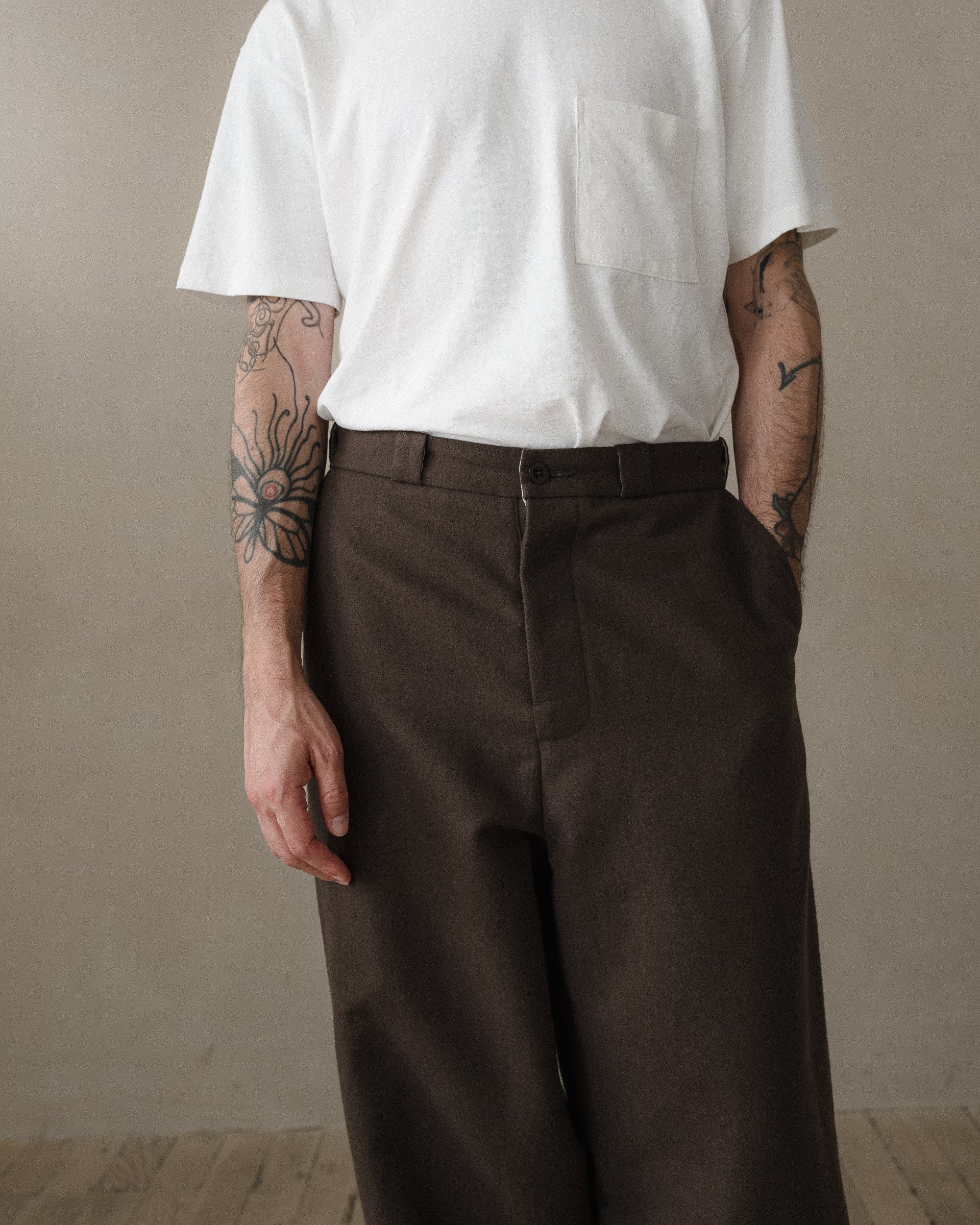 Flat Front Pant - Brushed Broken Twill, Dark Olive – evan kinori