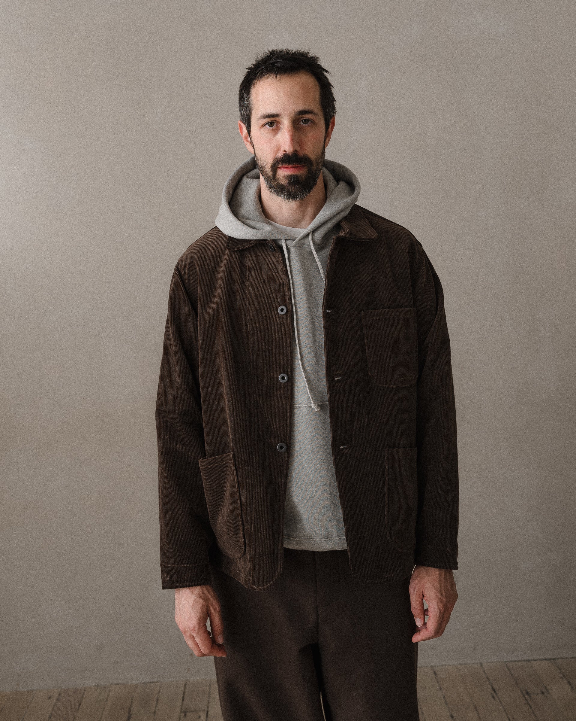 Three Pocket Jacket - Sumi Ink Corduroy, Brown – evan kinori