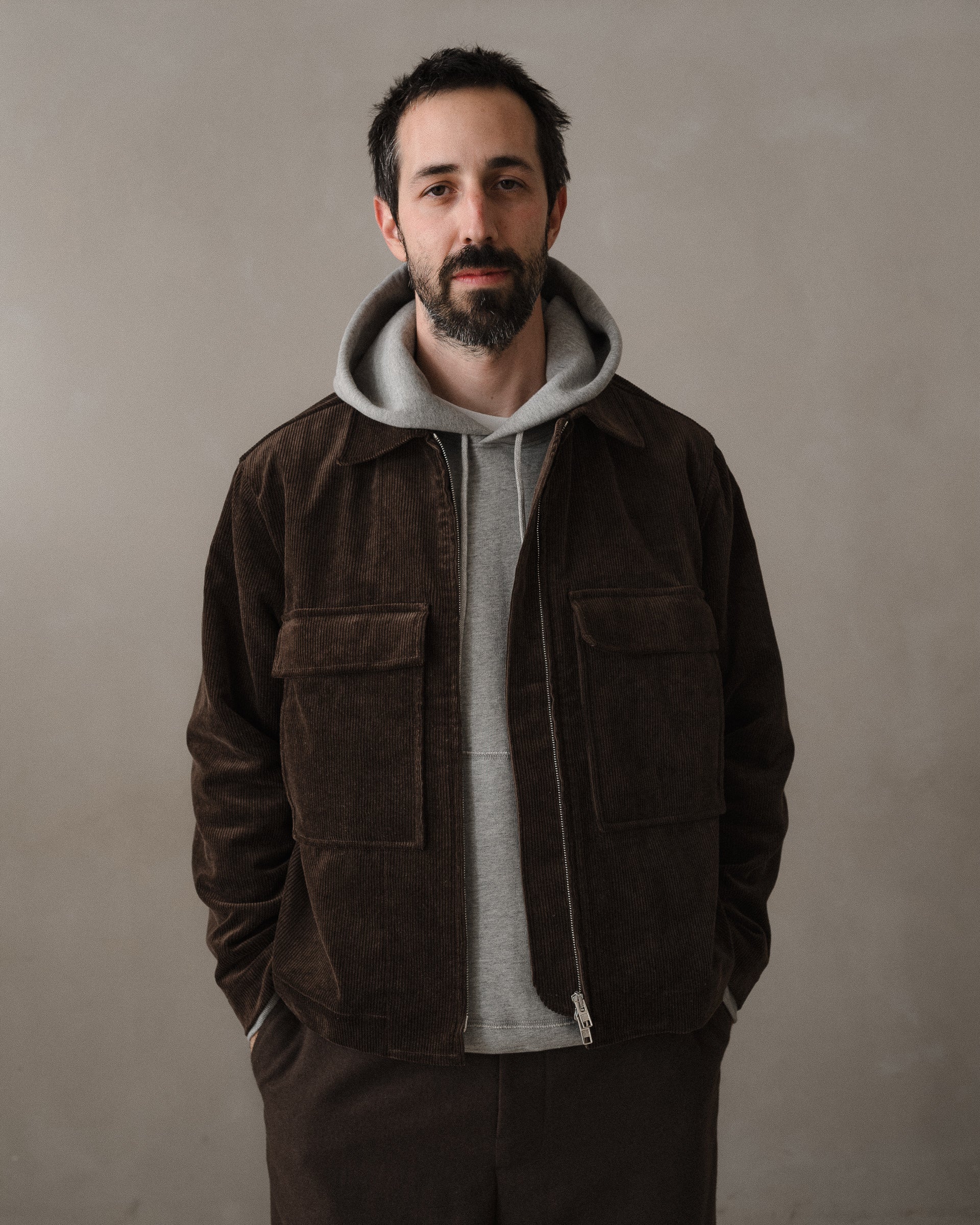 Zip Jacket - Sumi Ink Corduroy, Brown – evan kinori