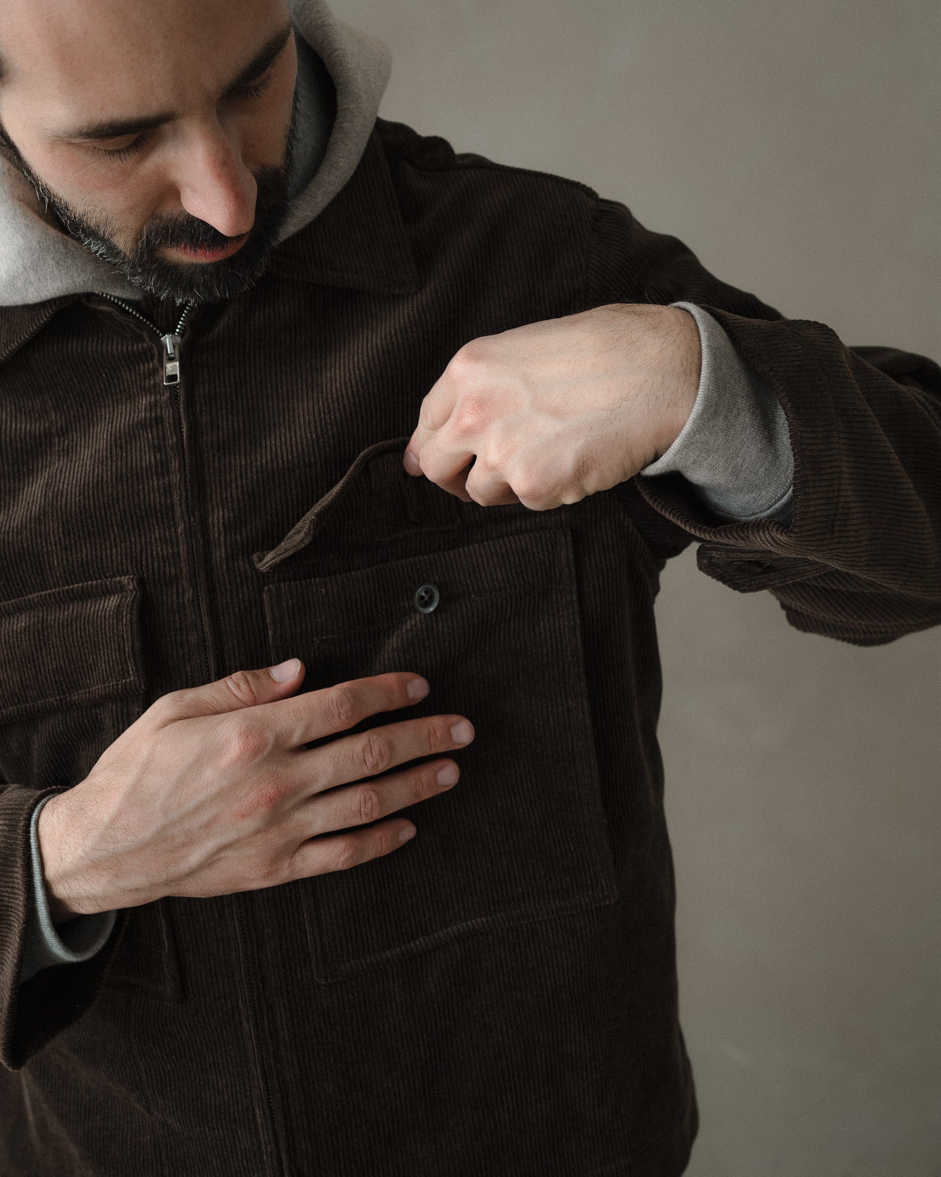 Zip Jacket - Sumi Ink Corduroy, Brown – evan kinori