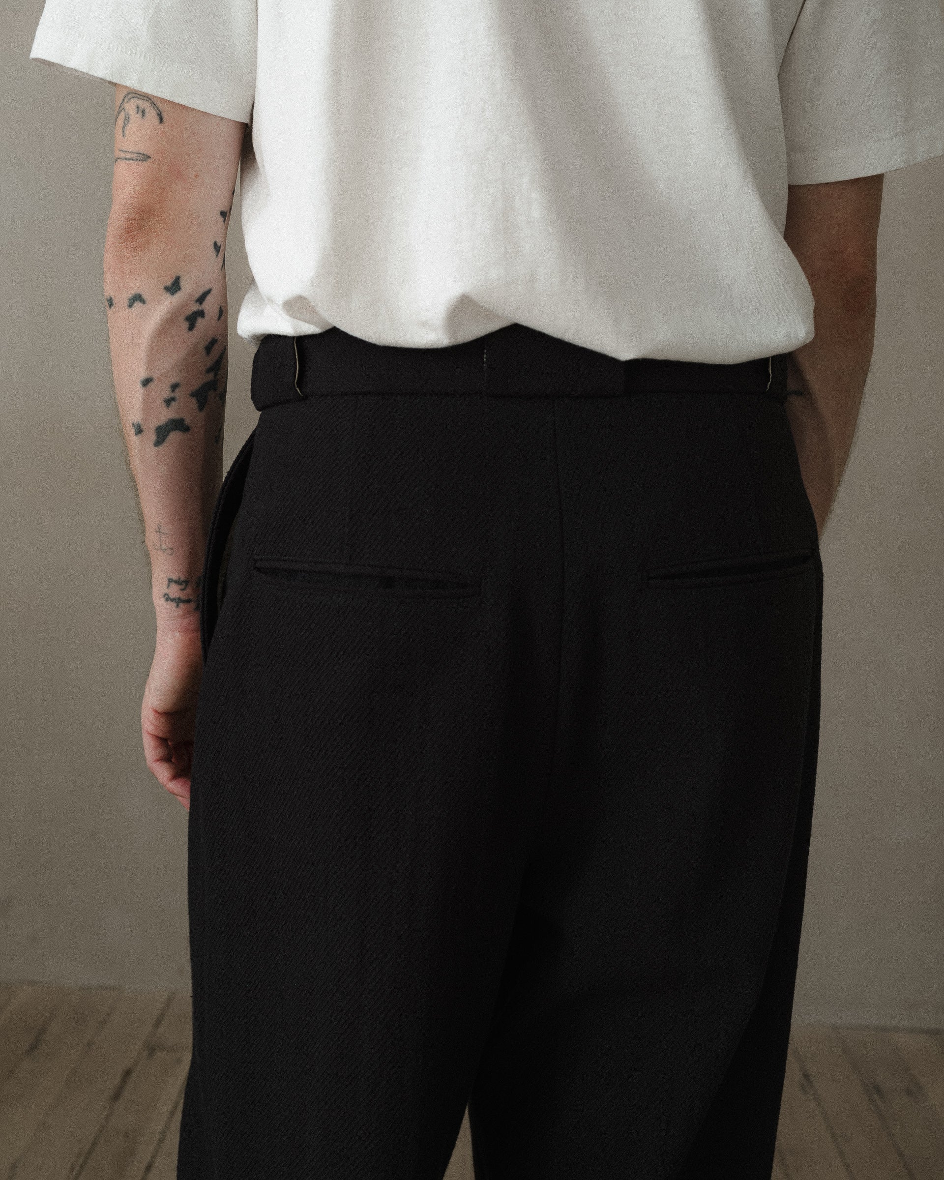 evan kinori 黒 pant 32 single pleat wool Flat Front Pant - Cotton Kersey, Black – evan kinori