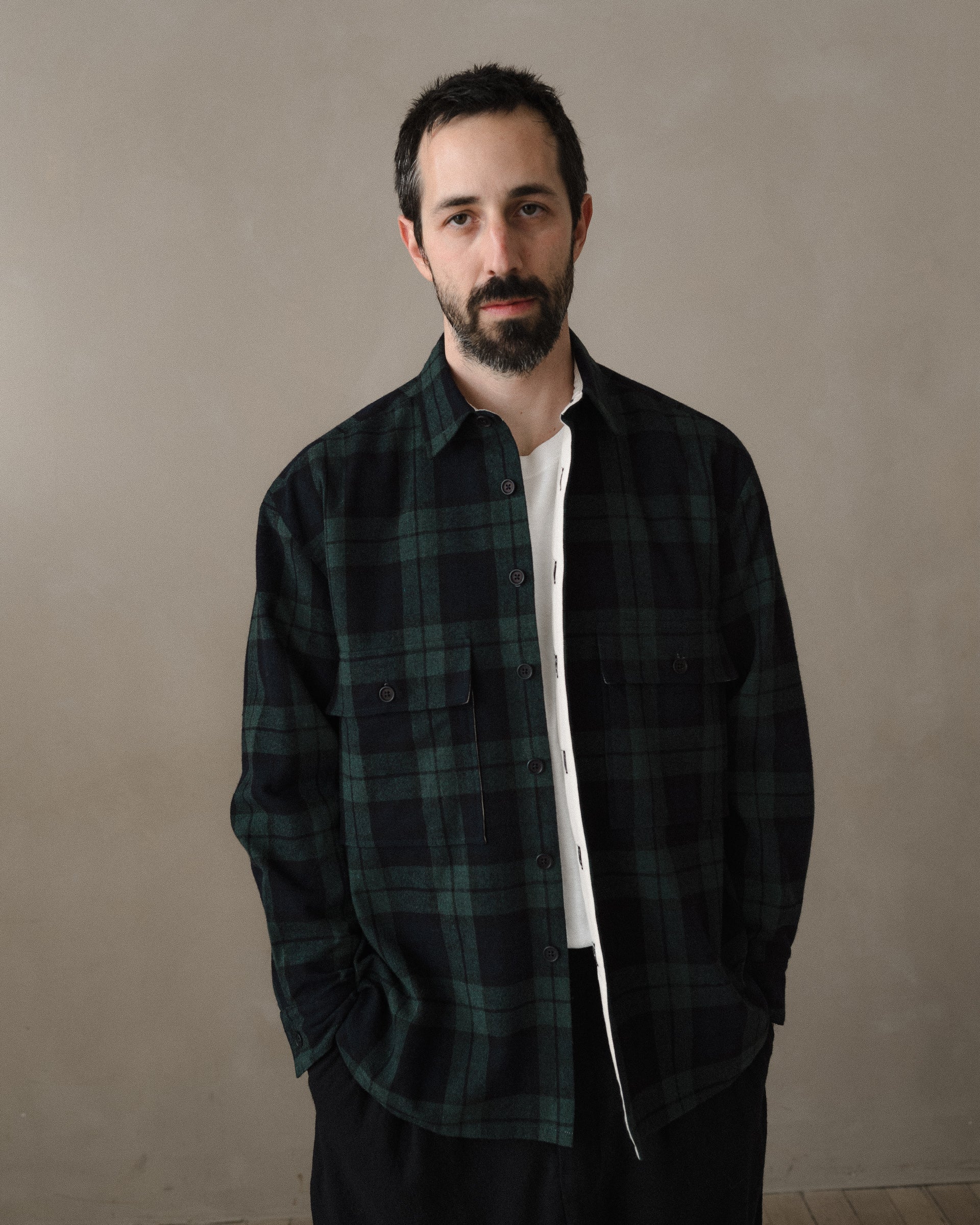 Big Shirt - Irish Wool Check, Black/Navy/Green – evan kinori