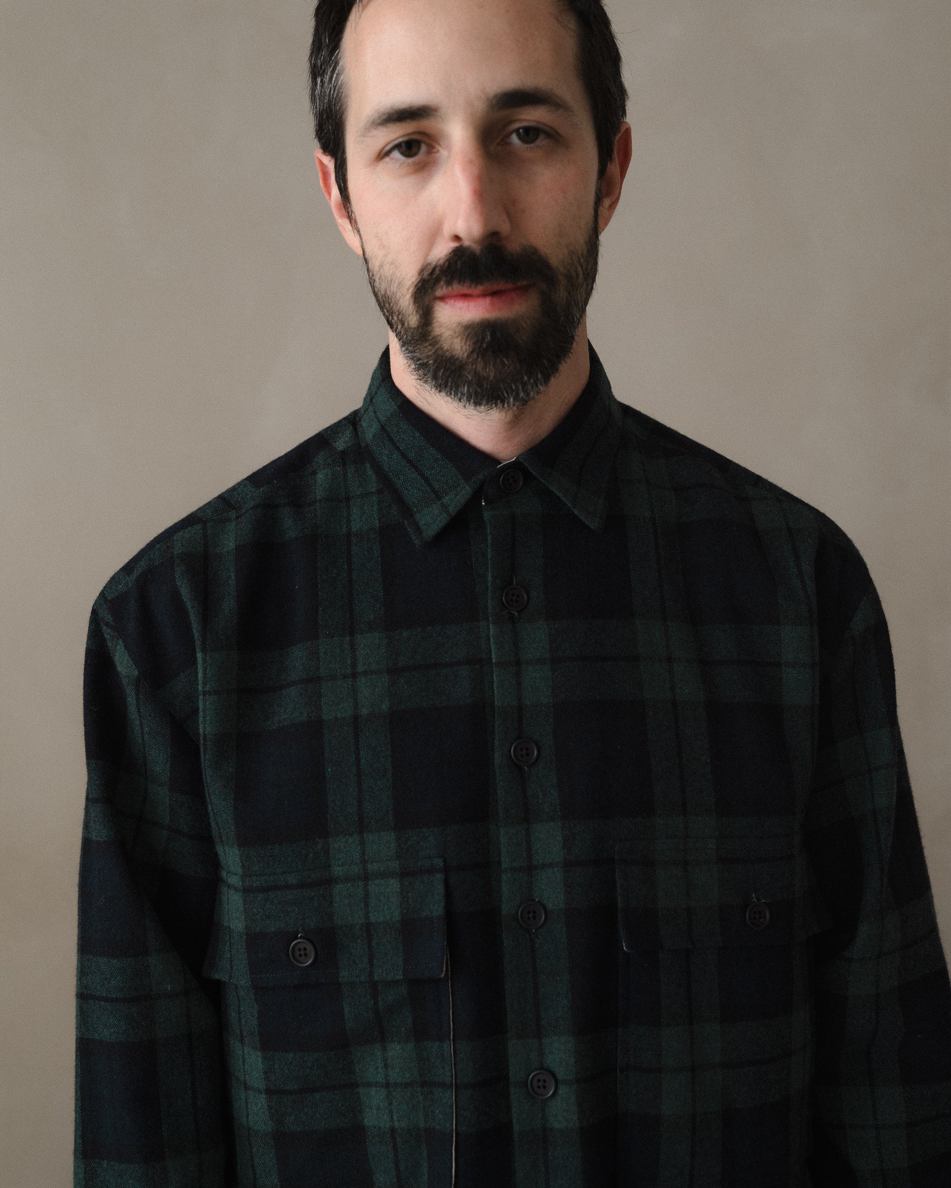 Big Shirt - Irish Wool Check, Black/Navy/Green – evan kinori