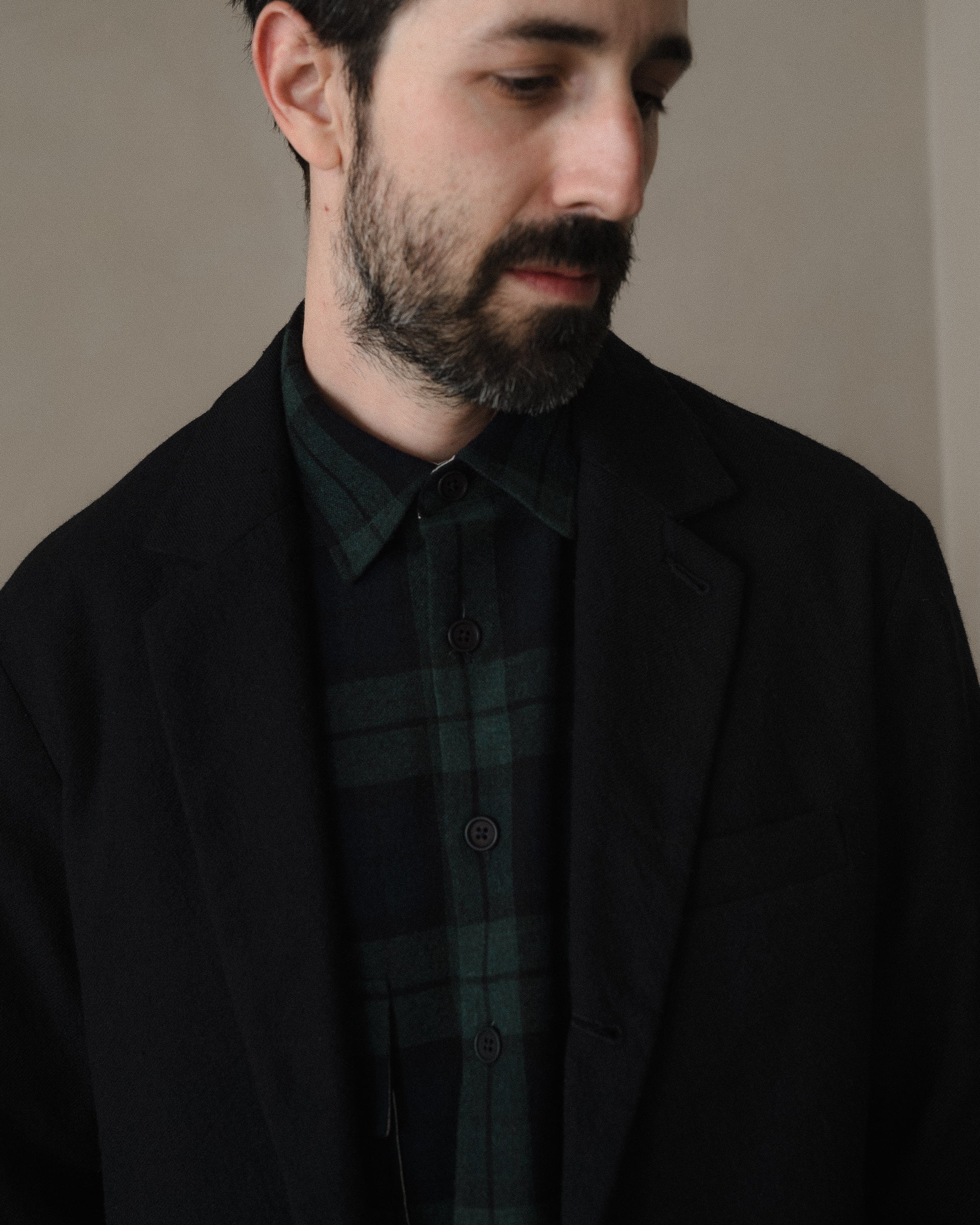 Three Button Jacket - Cashmere/Linen Twill, Black – evan kinori