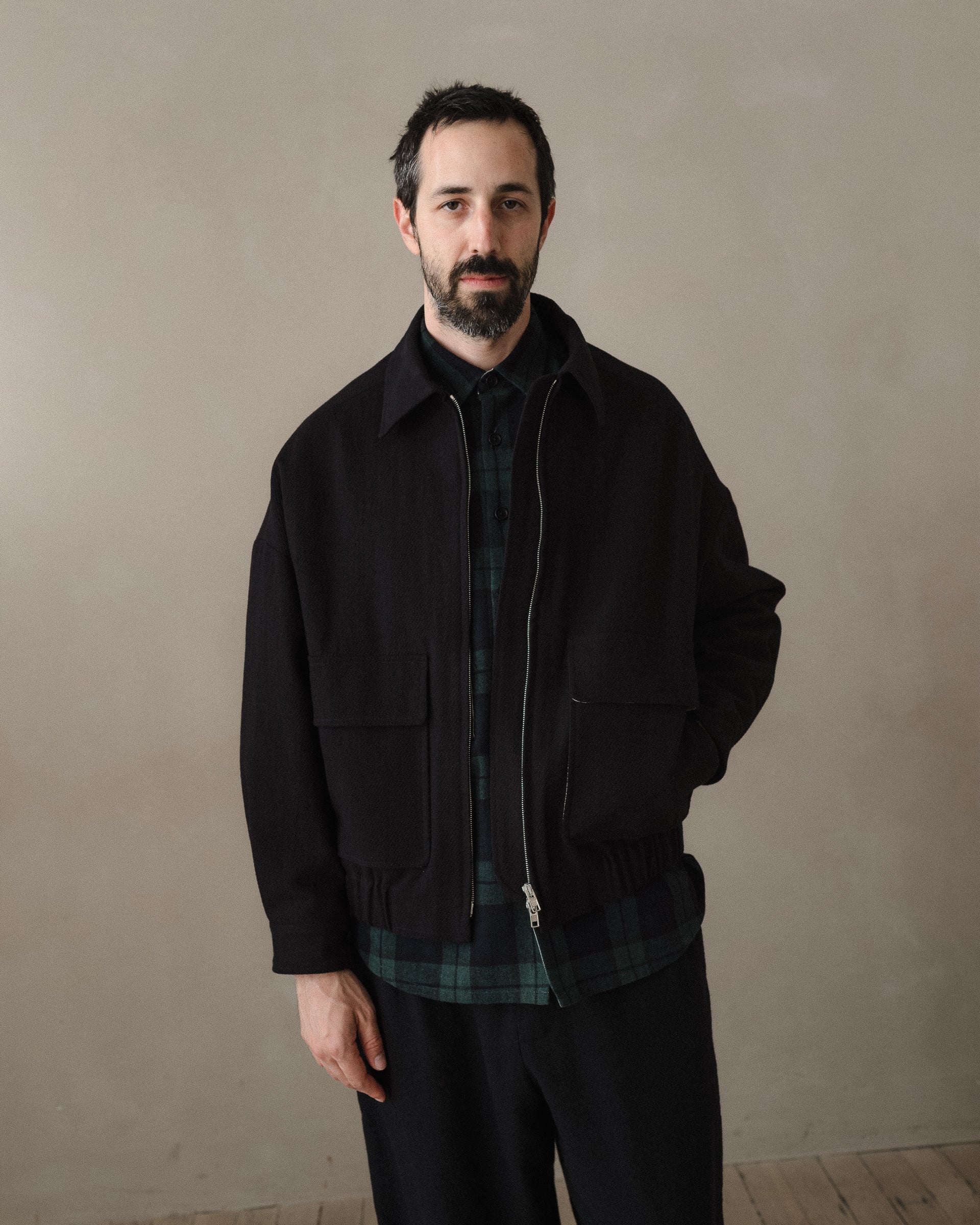 evan kinori ジャケット black S Evan Kinori 'Zip Jacket Two' (Black Cotton Kersey) – C'H'C'M'