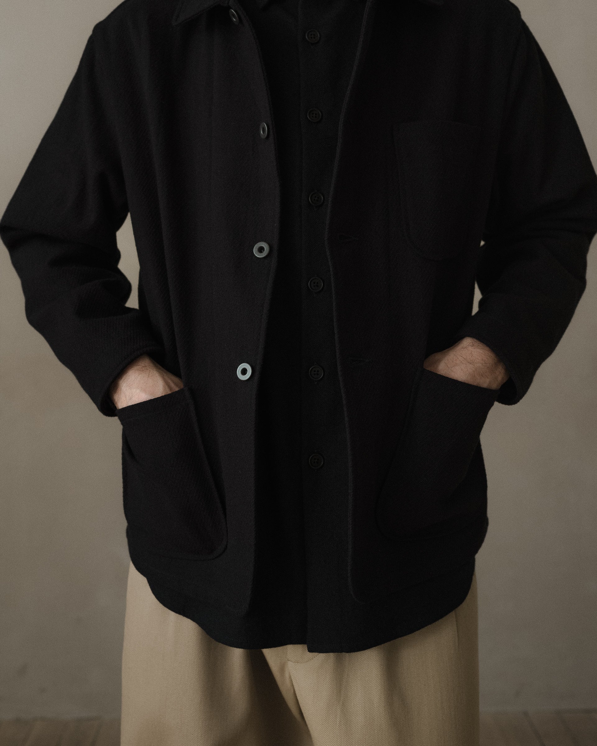 Three Pocket Jacket - Cotton Kersey, Black – evan kinori