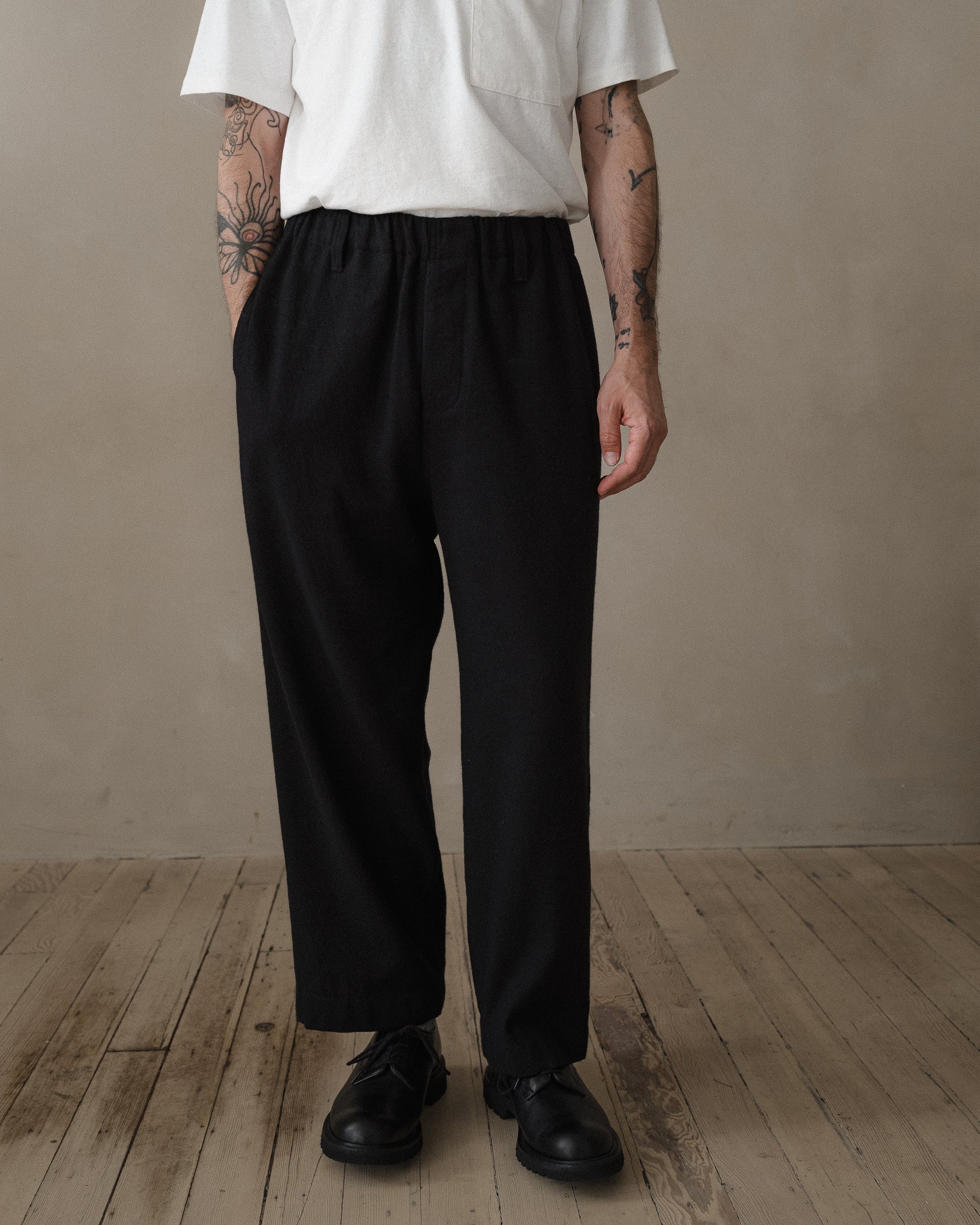 Elastic Pant - Cashmere/Linen Twill, Black – evan kinori