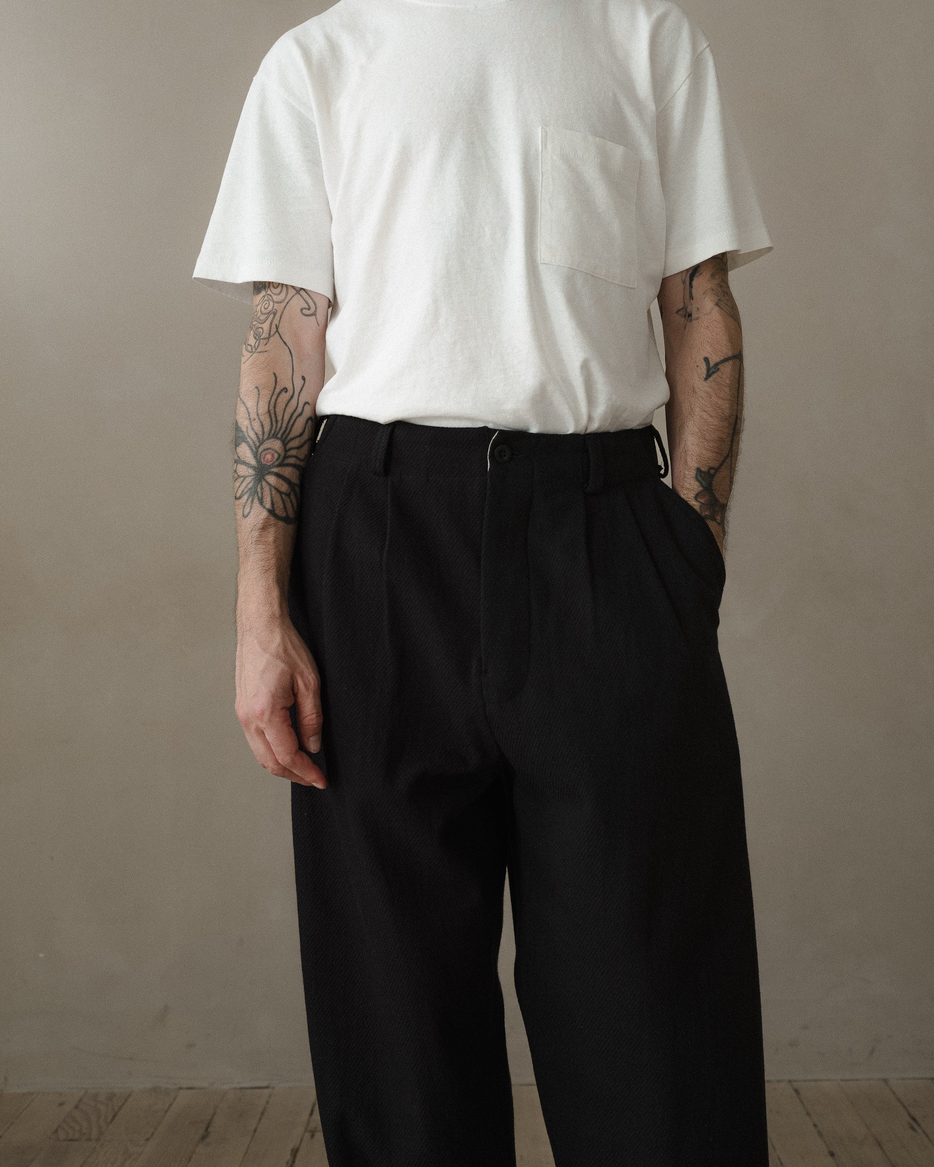 Two Pleat Pant - Cotton Kersey, Black – evan kinori