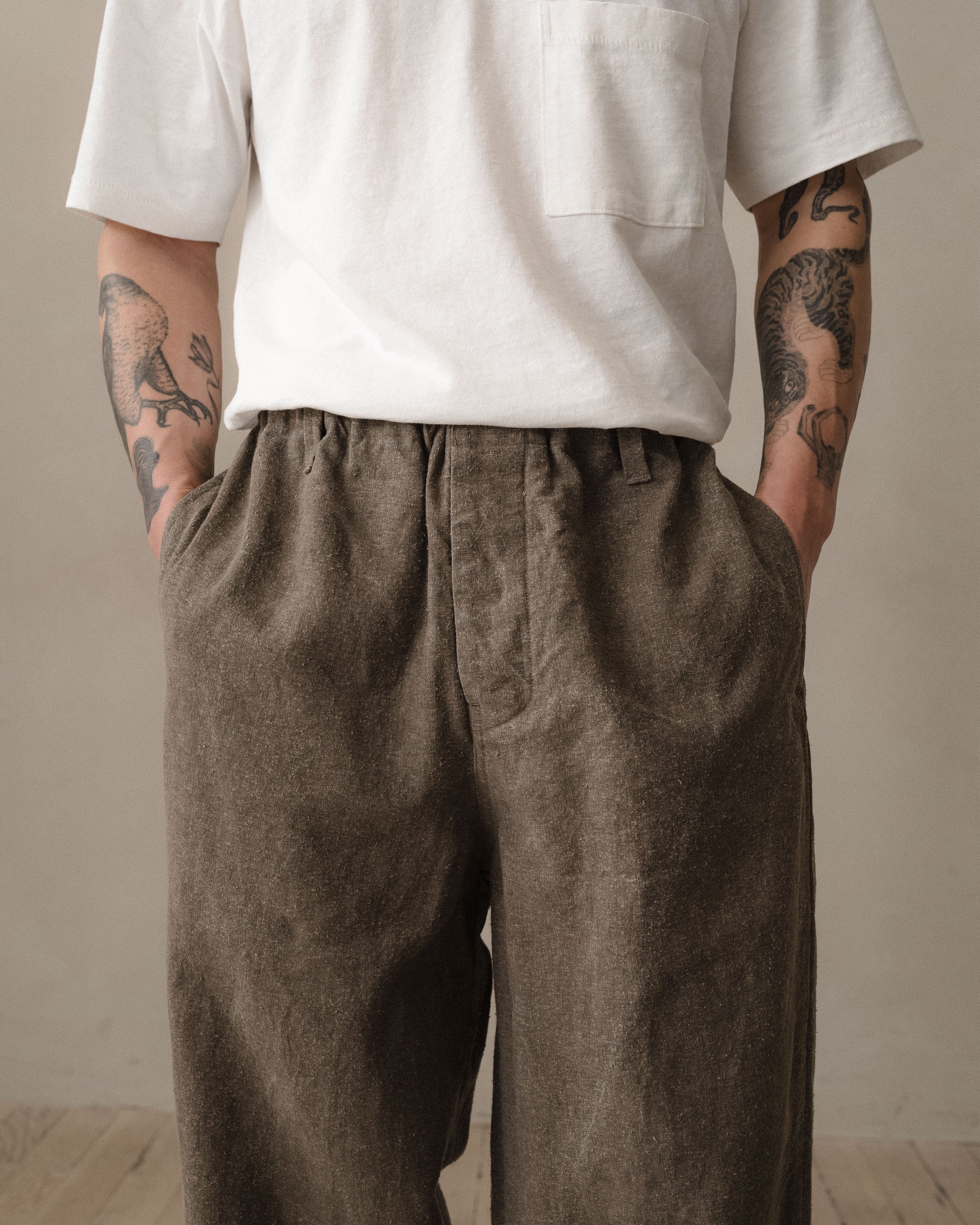 Elastic Pant - Natural Dye Silk/Linen Broadcloth, Iron (Persimmon