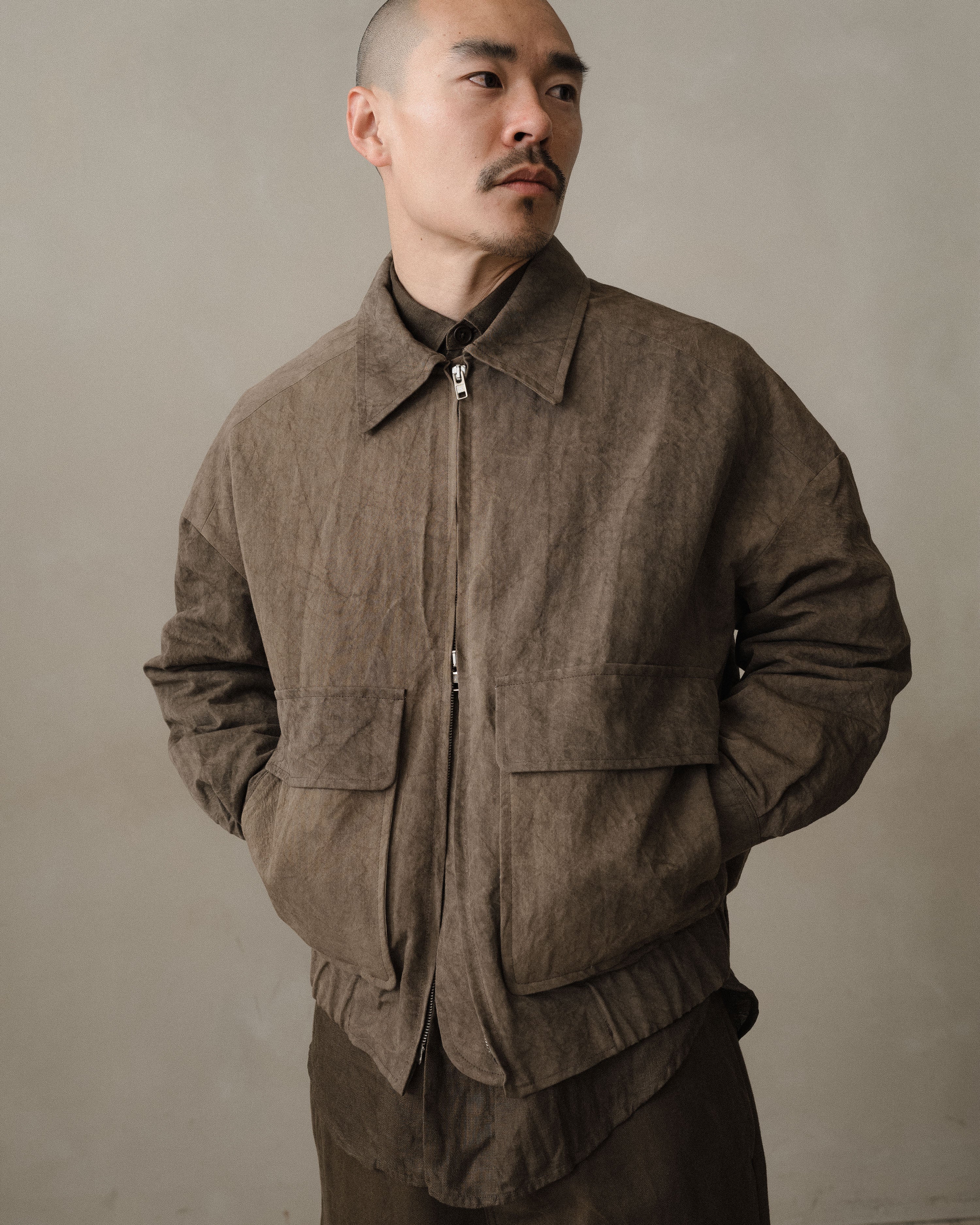 Zip Jacket Two - Natural Dye Cotton/Washi Twill, Brown (Persimmon Zip Jacket Two - Natural Dye Cotton/Washi Twill, Brown (Persimmon