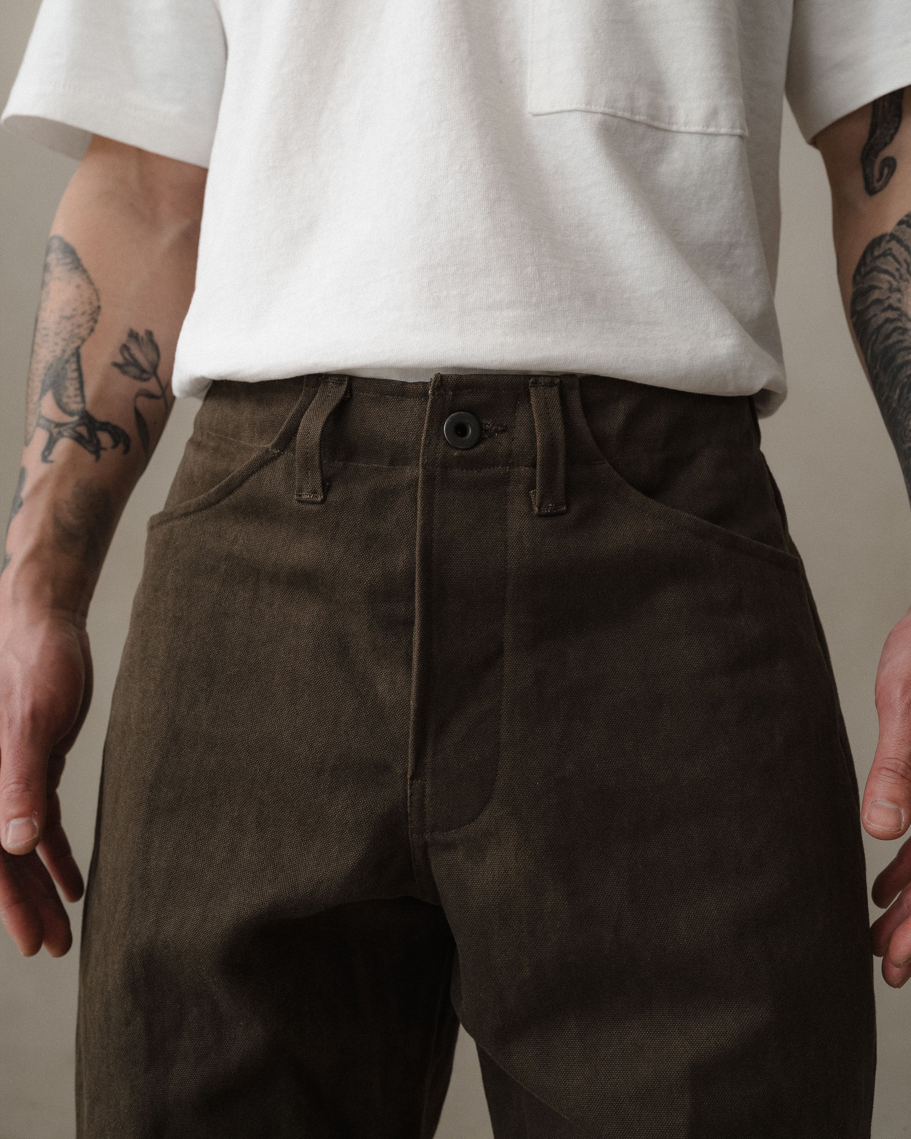 Four Pocket Pant - Sumi Ink Cotton/Washi Canvas, Dark Olive – evan