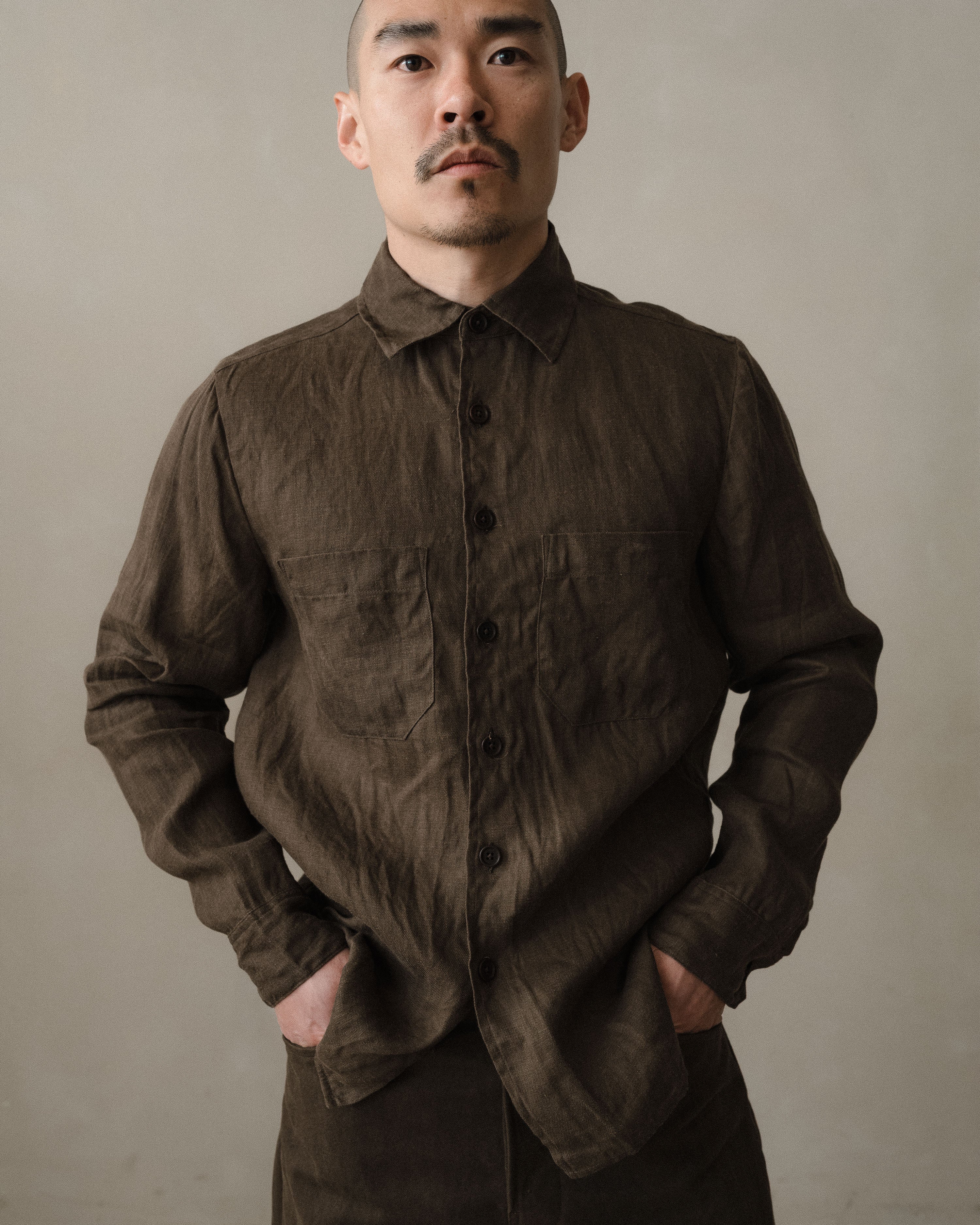 Two Pocket Shirt - Sumi Ink Hemp Twill, Dark Olive – evan kinori