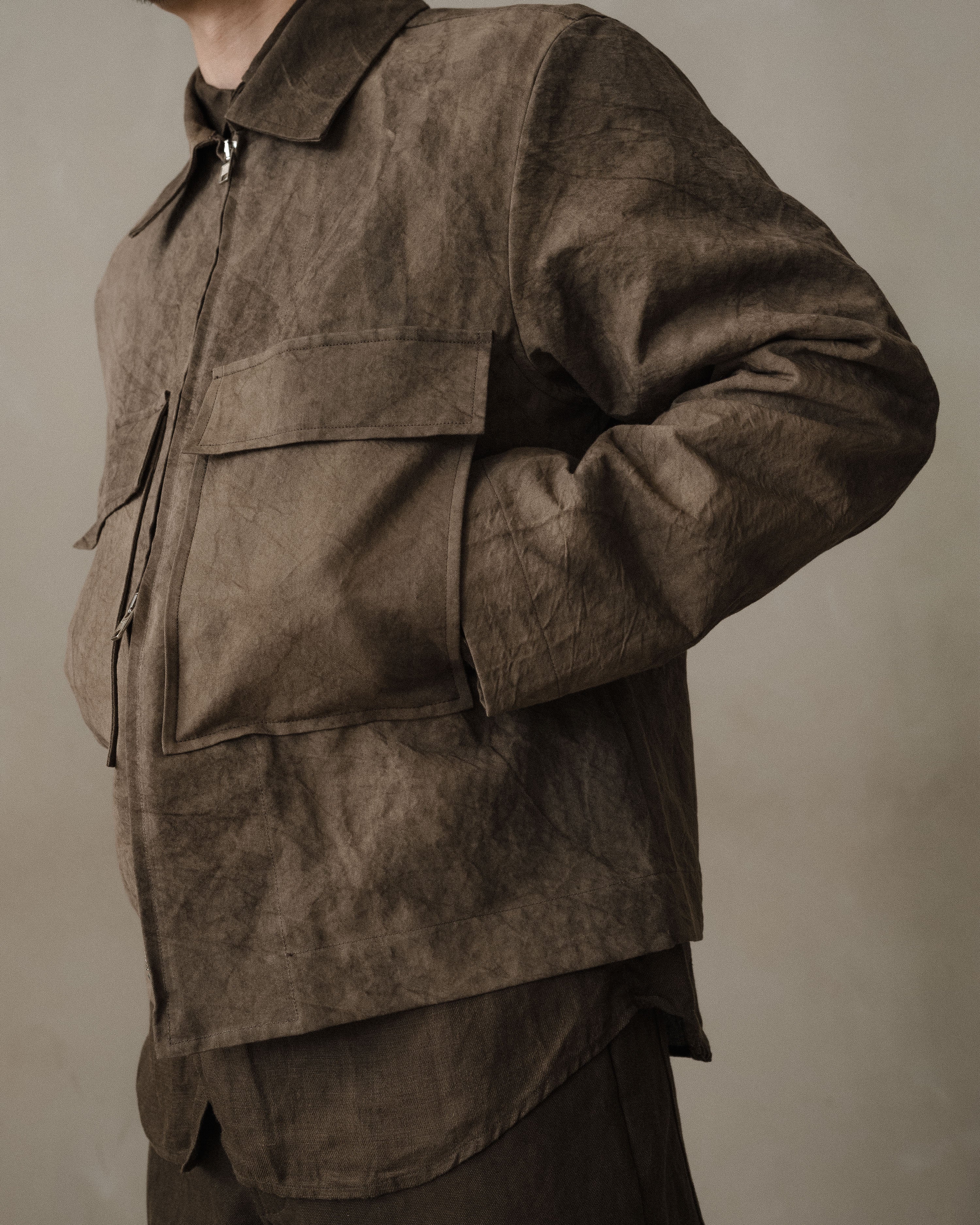 Zip Jacket - Natural Dye Cotton/Washi Twill, Brown (Persimmon/Iron