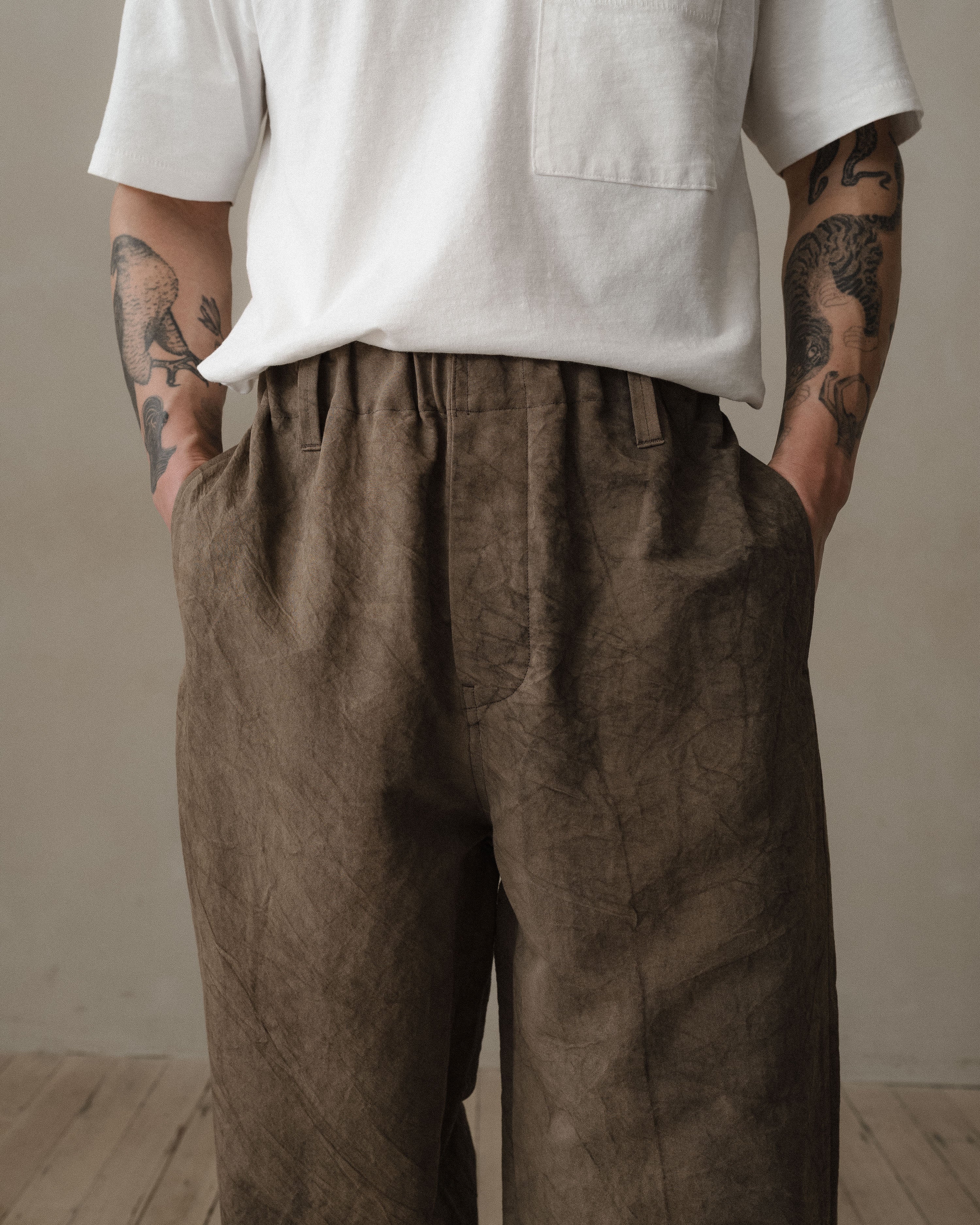 Elastic Pant - Natural Dye Cotton/Washi Twill, Brown (Persimmon