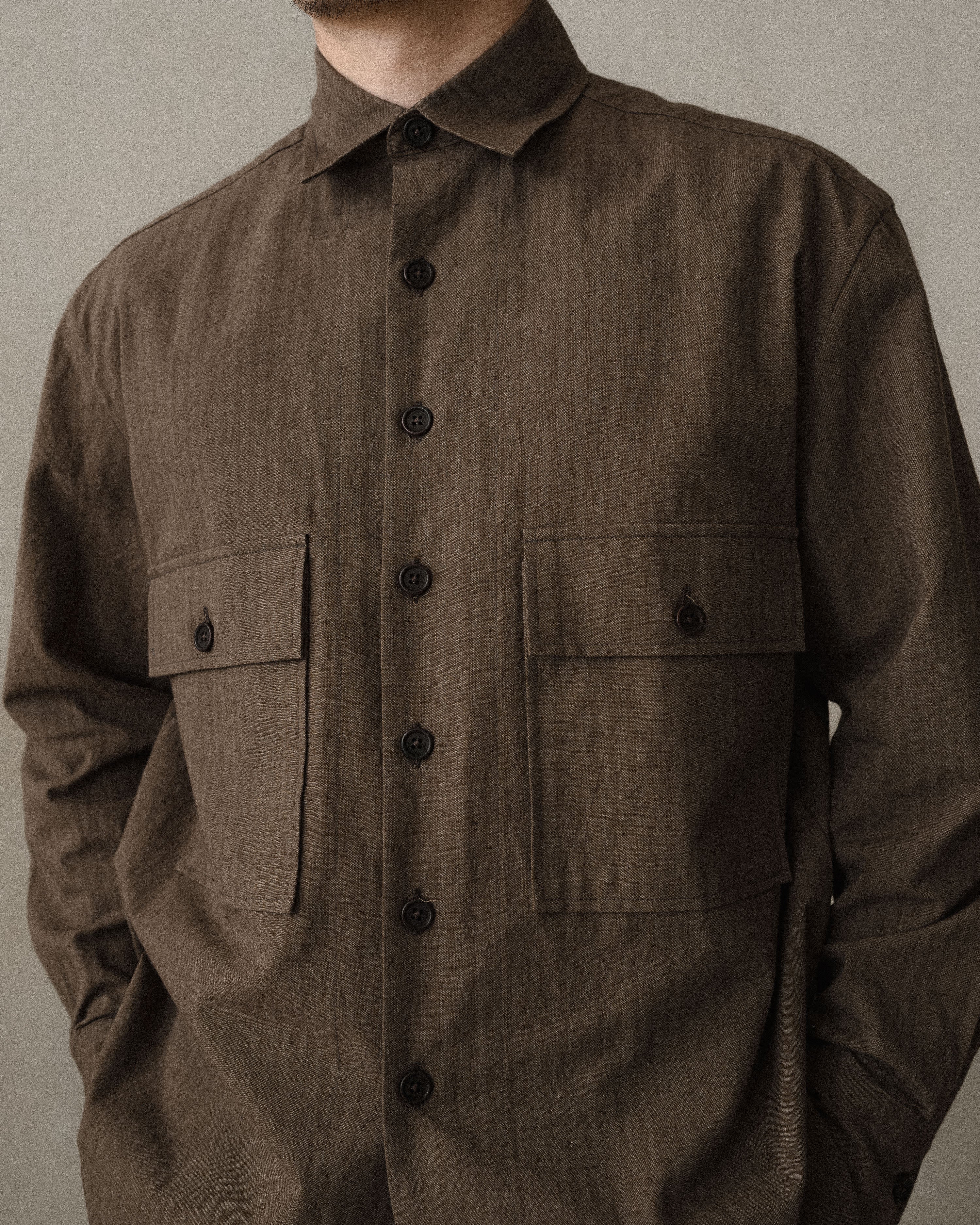 Big Shirt - Yarn Dyed Hemp/Cotton Stripe, Charcoal/Dark Olive