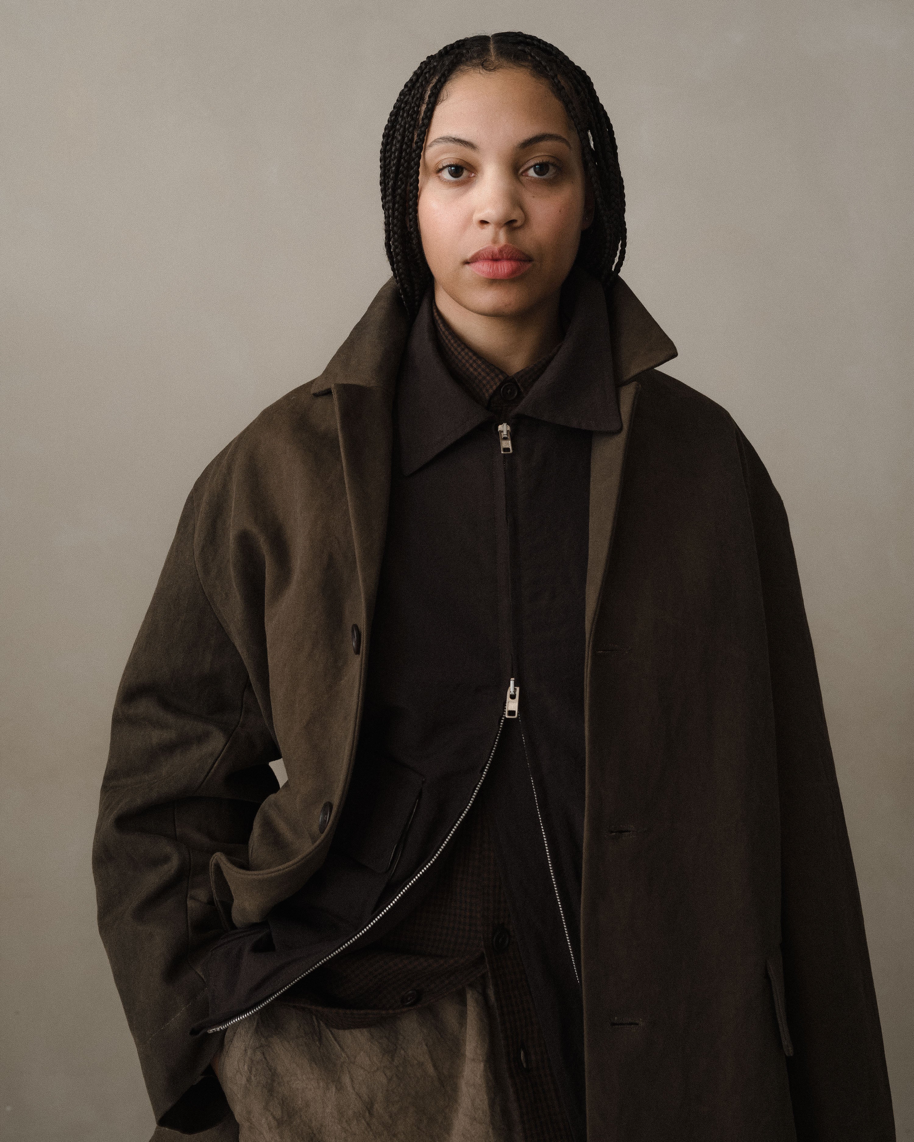 Big Coat - Sumi Ink Cotton/Washi Canvas, Dark Olive – evan kinori