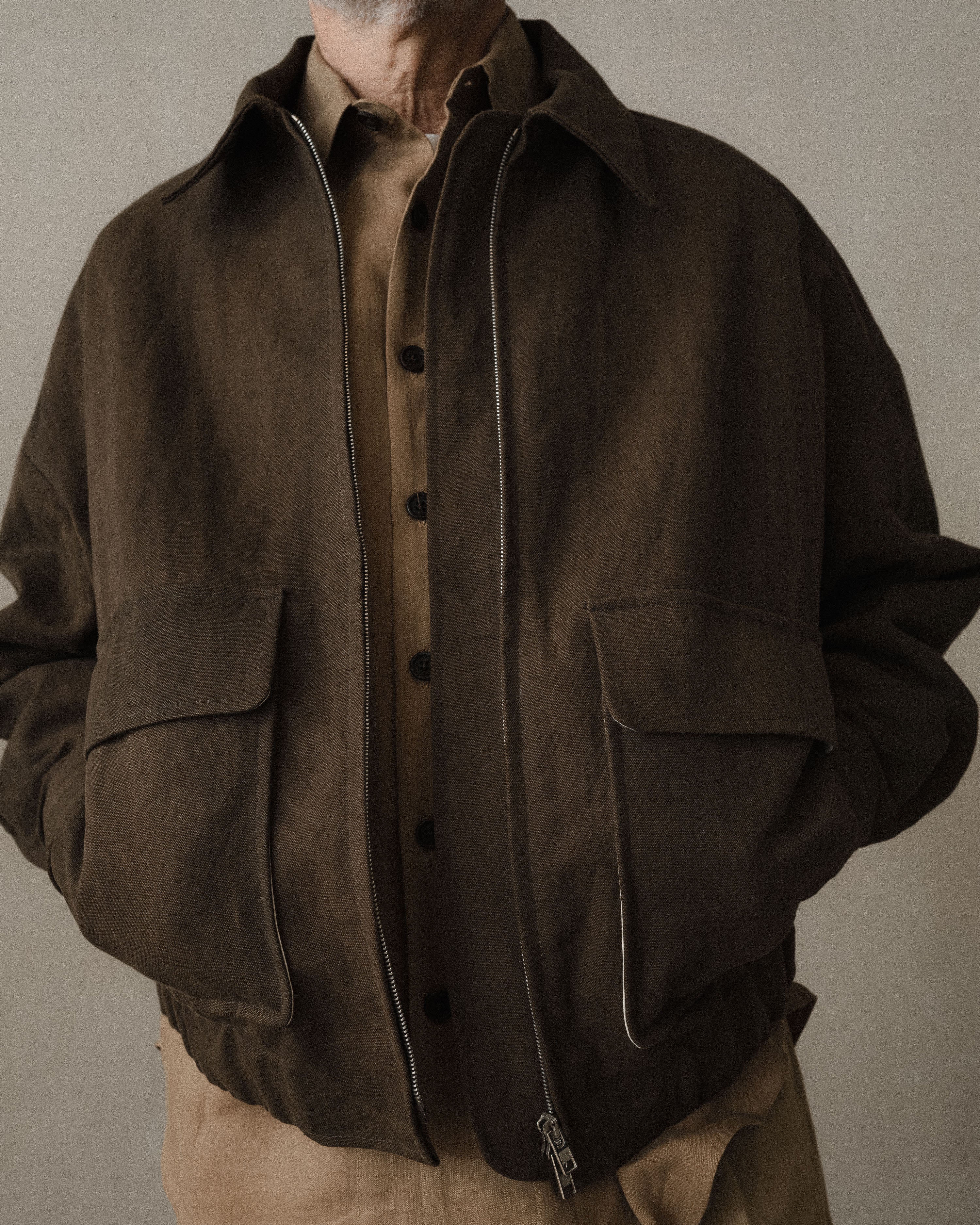 Zip Jacket Two - Sumi Ink Cotton/Washi Canvas, Dark Olive – evan