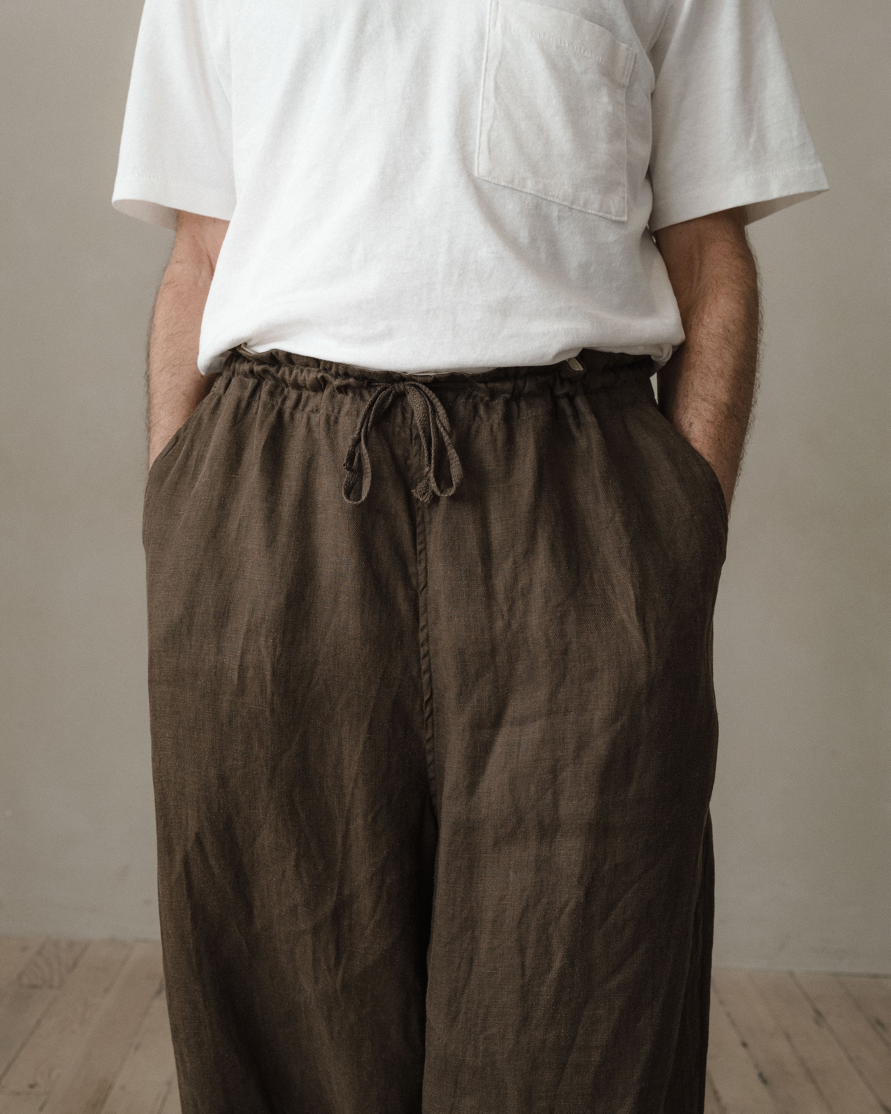 Drawstring Pant - Sumi Ink Hemp Twill, Dark Olive – evan kinori